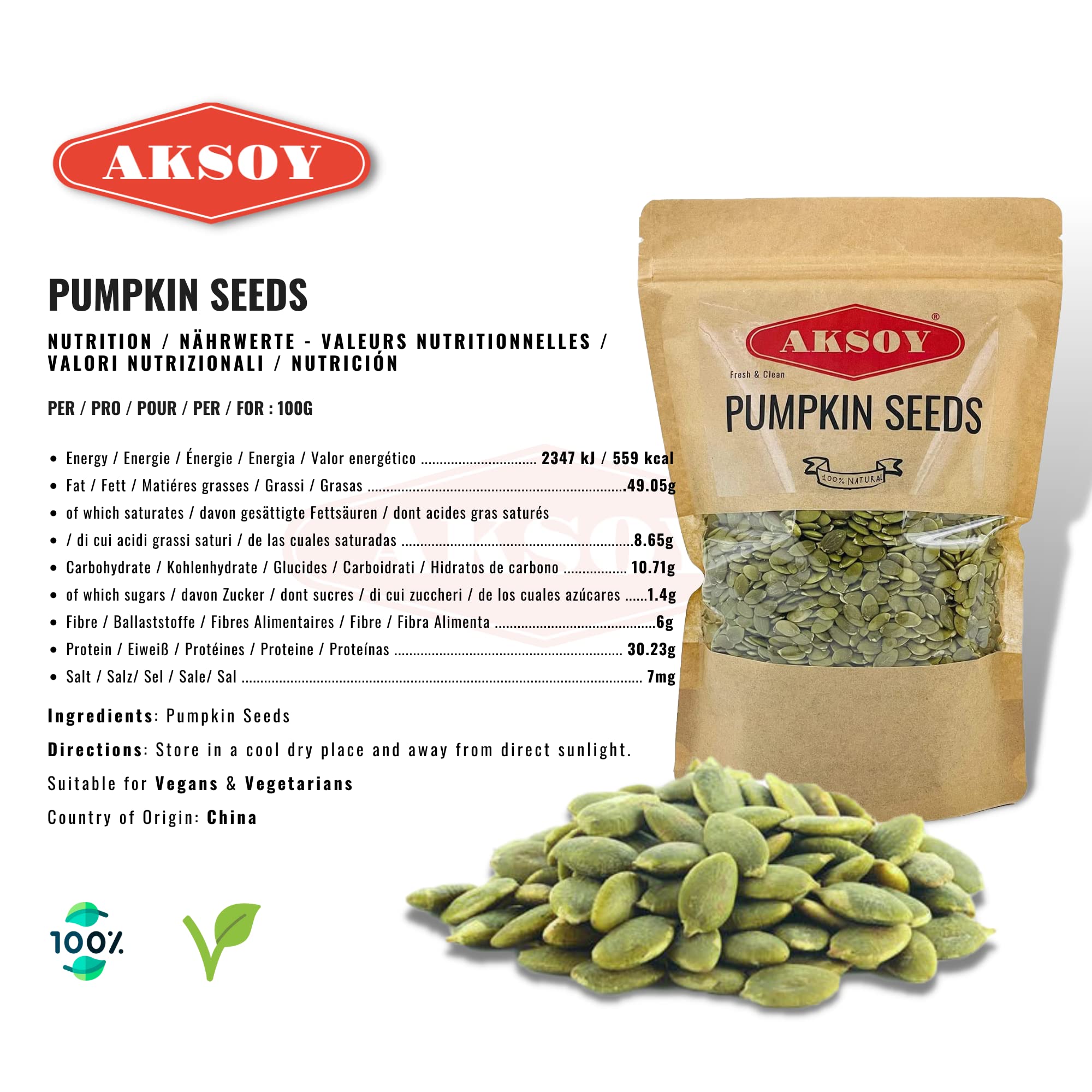 AKSOY Pumpkin Seeds - 650g Raw & Vegan | Rich in Antioxidants & Magnesium 4