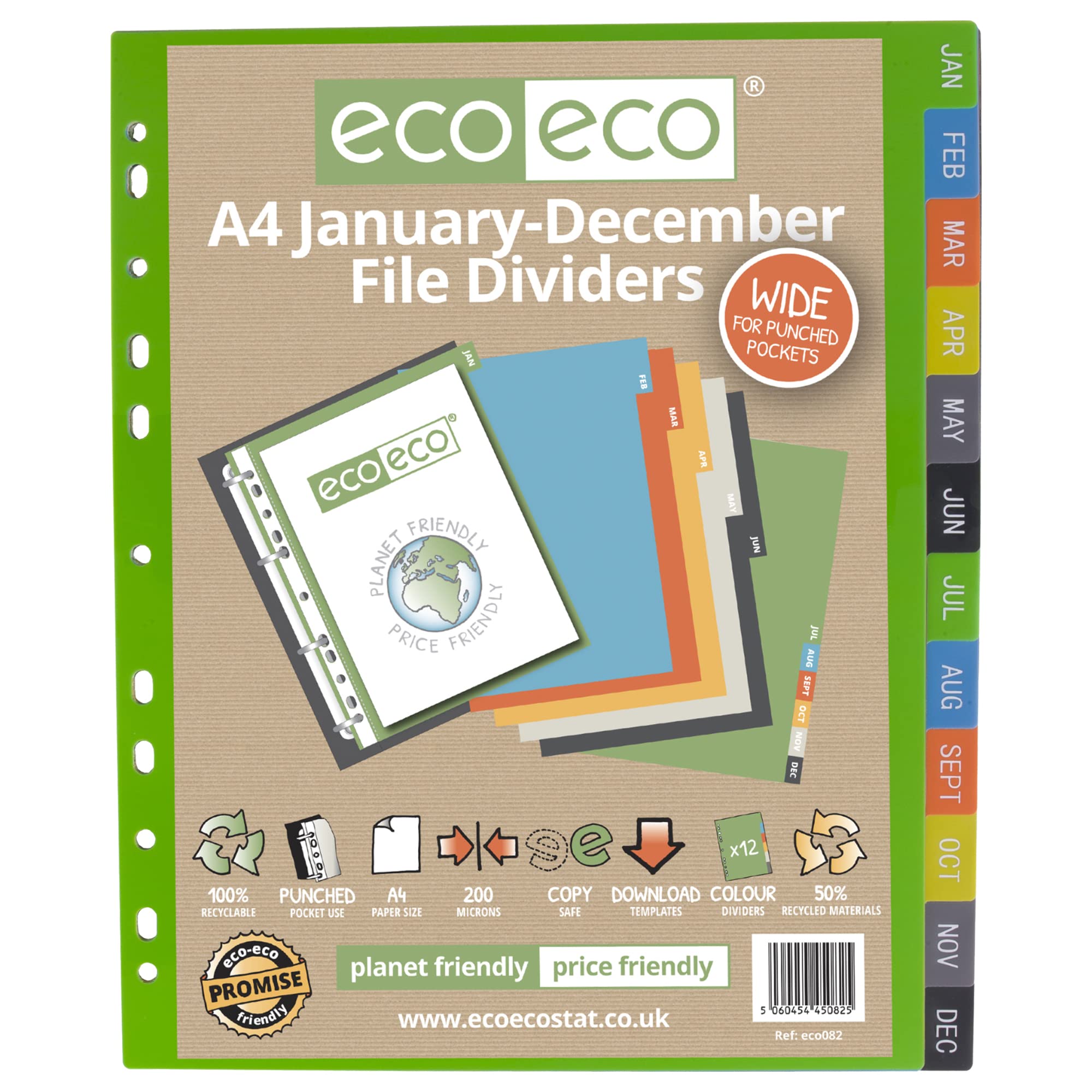 eco-eco A4 Wide File Dividers - 12 Month Set | 50% Recycled Material