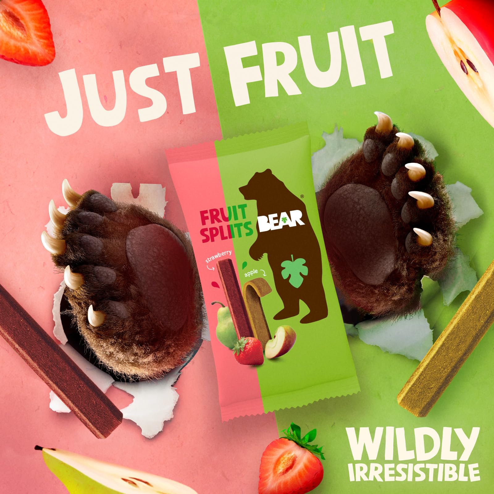 BEAR Fruit Splits Strawberry & Apple - 18 Pack (20g Each) | 100% Fruit Snack | High Fibre 4