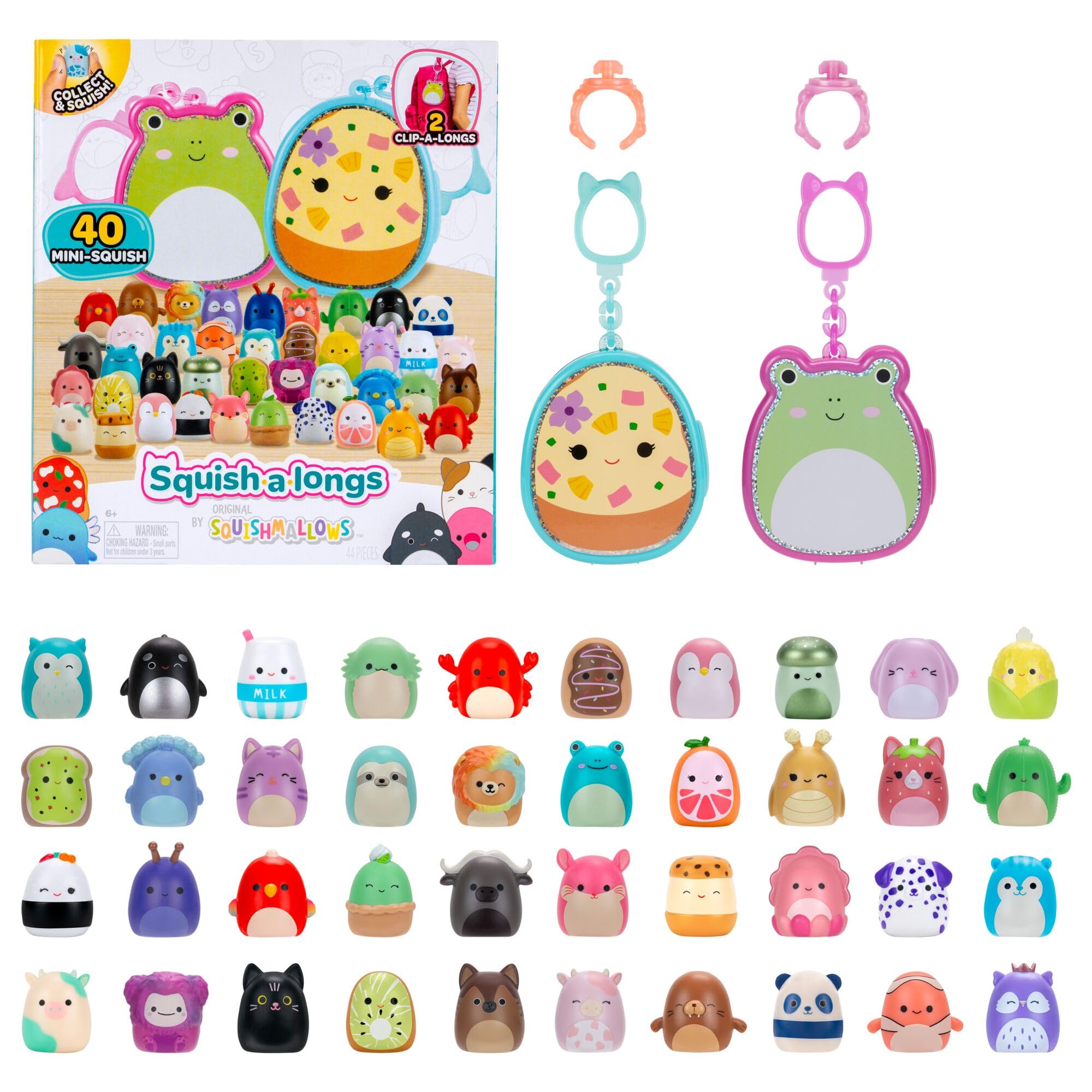 Squish-a-longs Mini-Squish Multipack with 2 Clip-a-longs and 40 Mini Figures – Saku the Hawaiian Pizza & Wendy the Frog Themed Carrying Cases 10