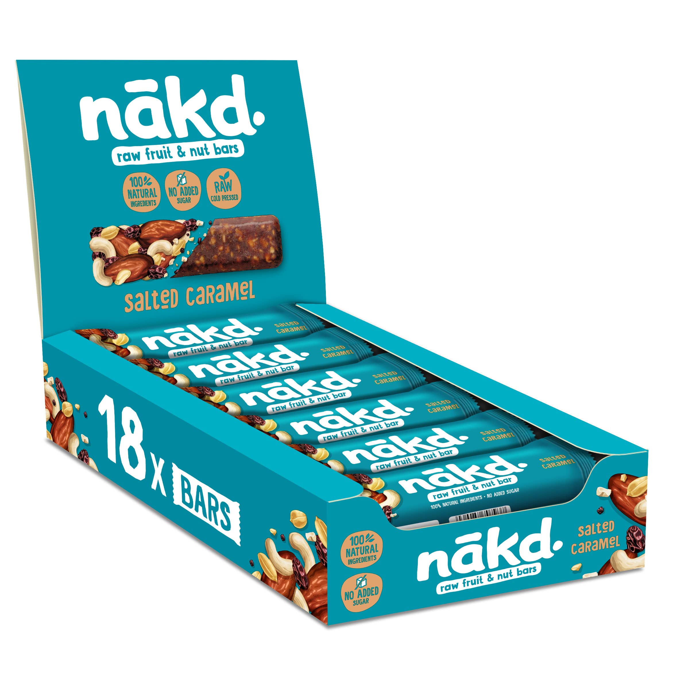 Nakd Salted Caramel Rohkost- und Nussriegel – Vegan, Glutenfrei, Ohne Zuckerzusatz – 35 g x 18