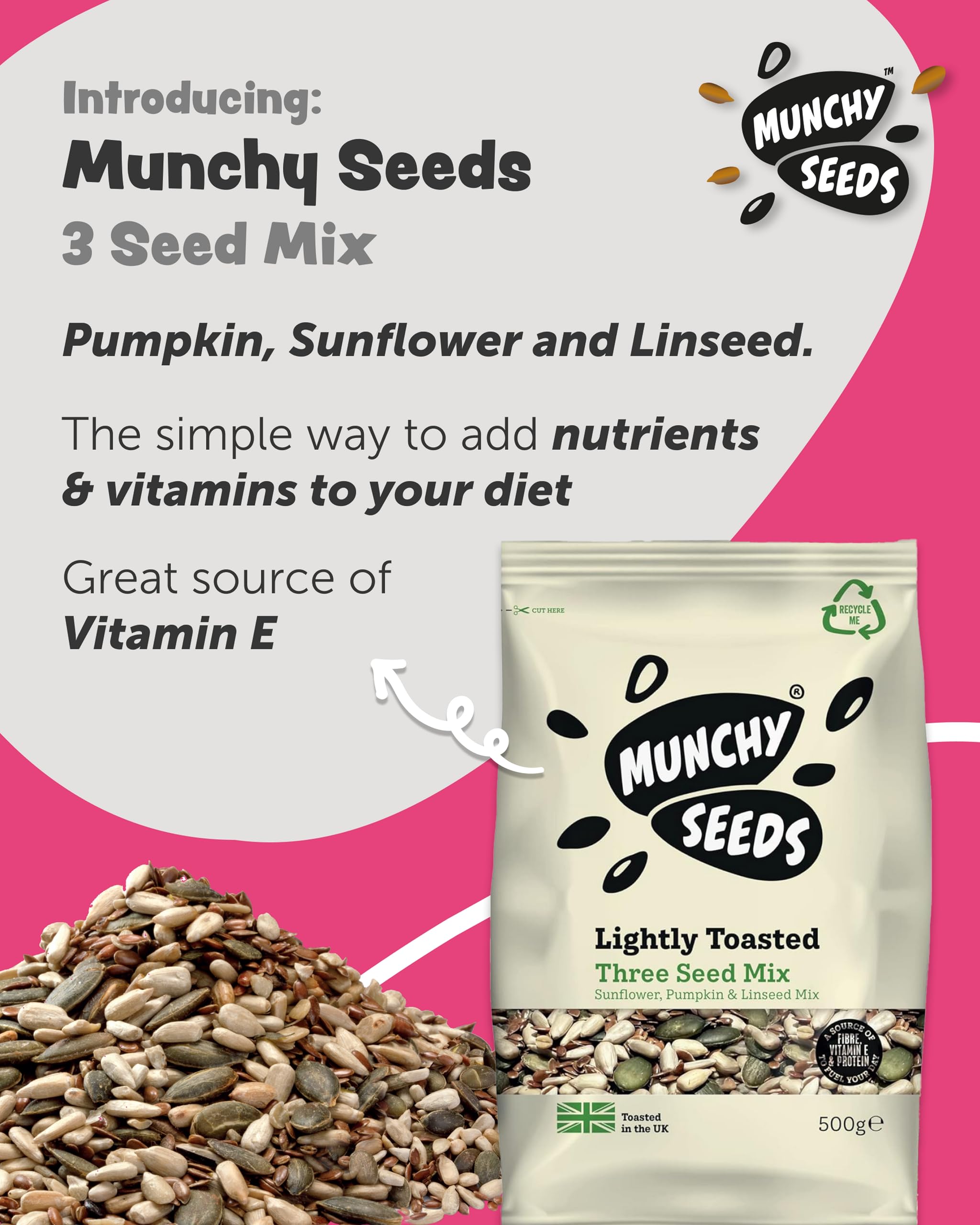 Munchy Seeds Lightly Toasted 3 Seed Mix - Pumpkin, Sunflower & Linseed | 500g | Vegan