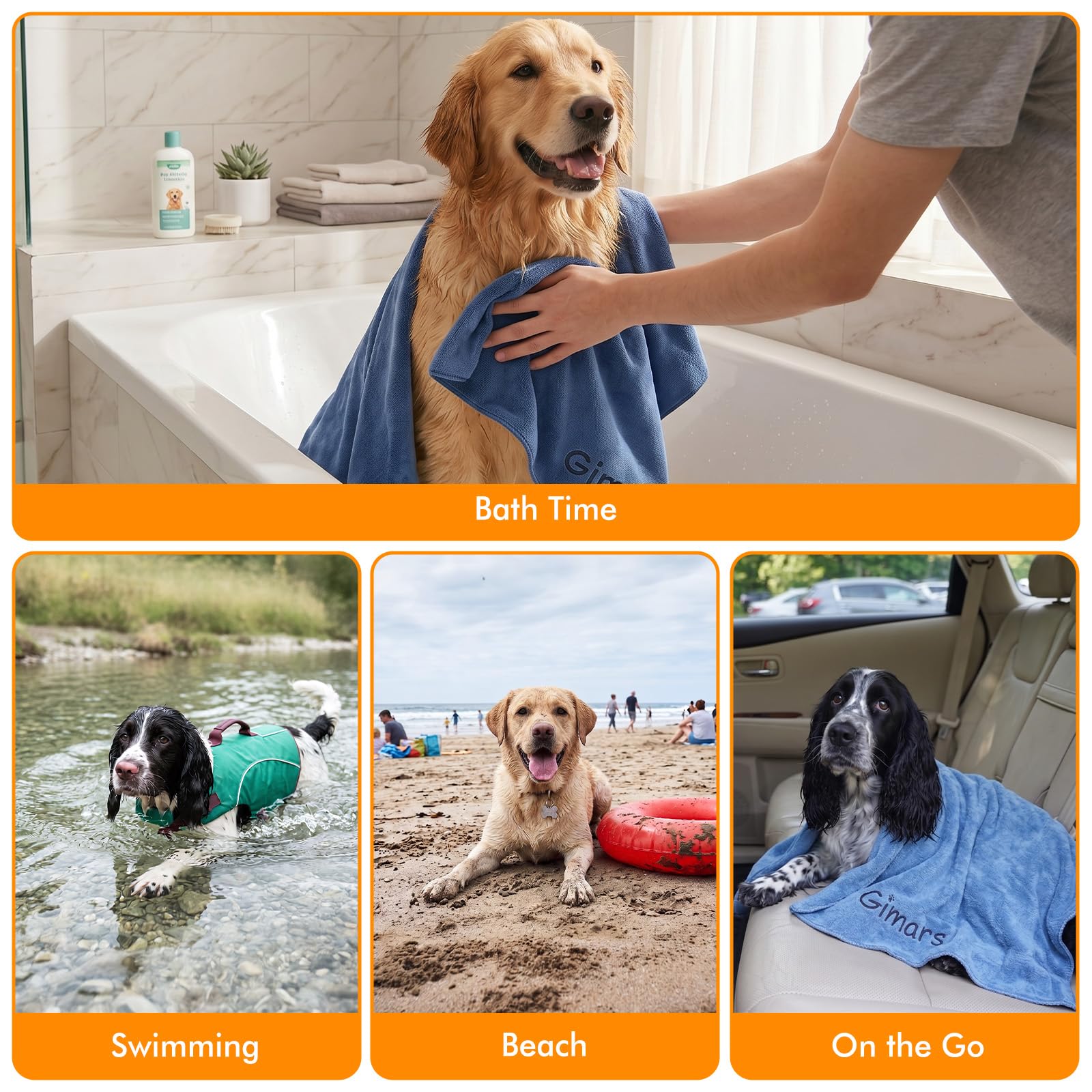 Gimars Super Absorbent Microfibre Dog Towel - 2 Pack, 75x35cm, Quick Dry 7