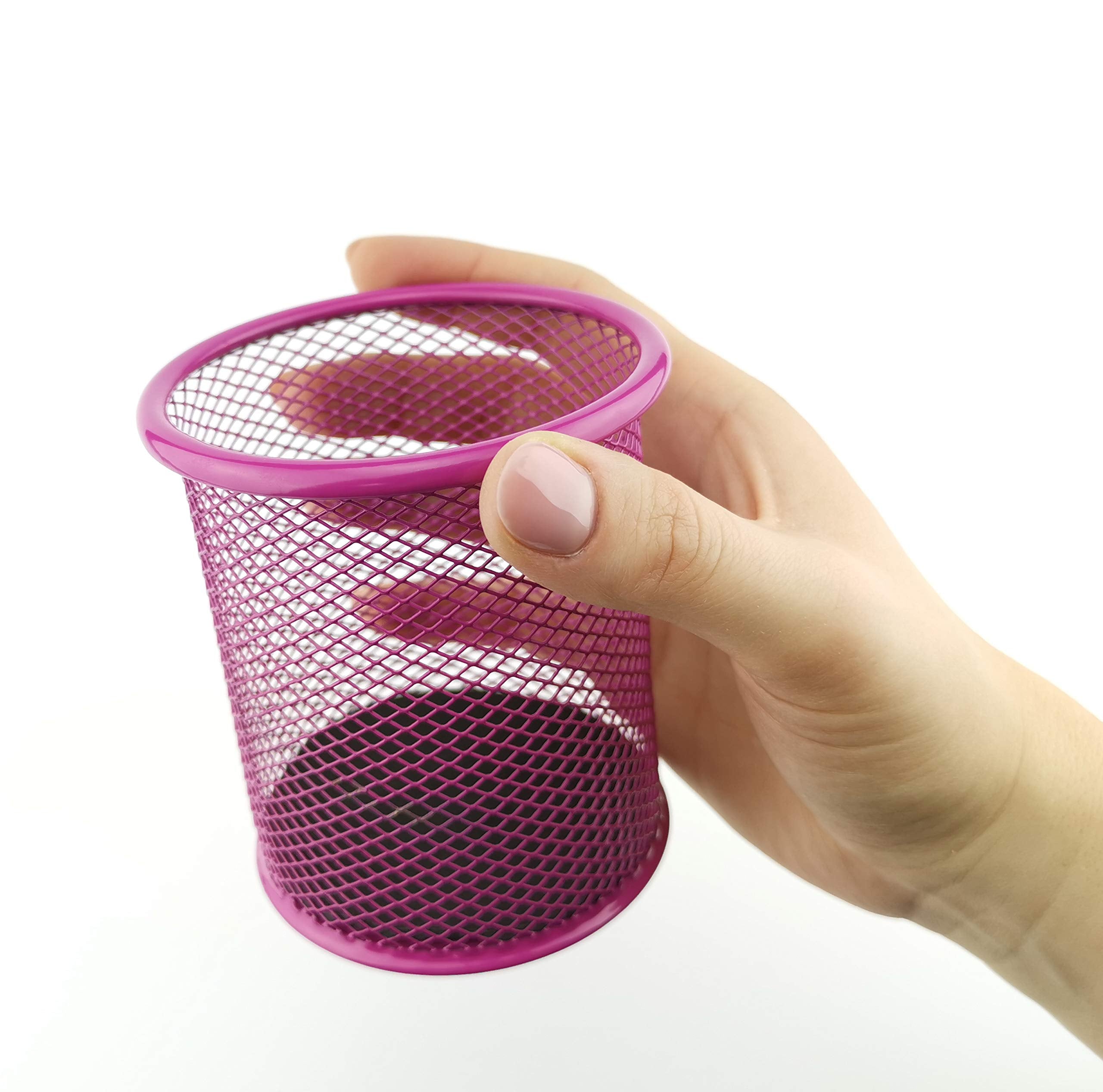 Leviatan Round Mesh Metal Pencil Holder - Pink | Ø 91mm | Rust Resistant 3