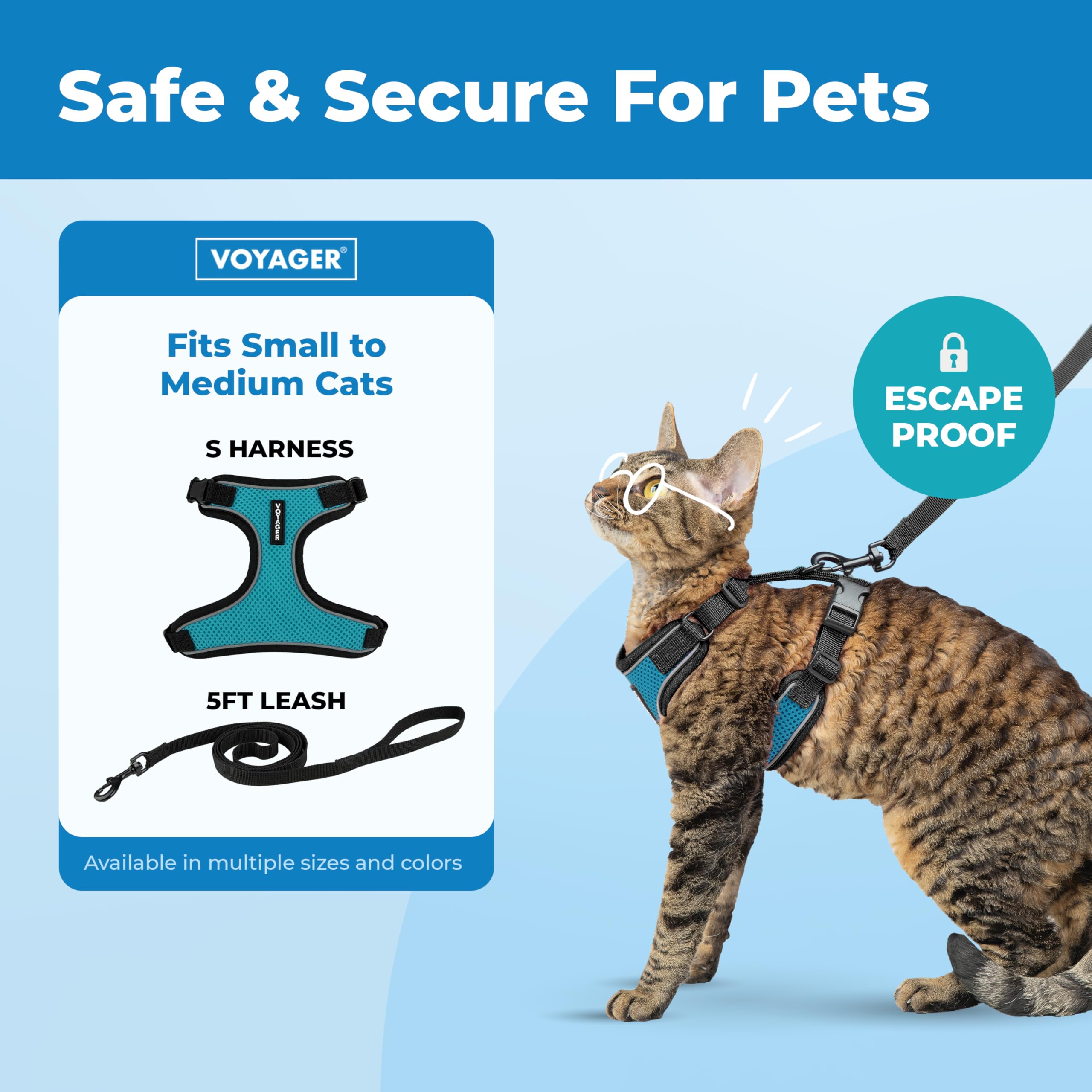 Best Pet Supplies Voyager Escape Proof Cat Harness and Leash Set - Reflective Stitching, 5ft Leash, Adjustable Fit 2
