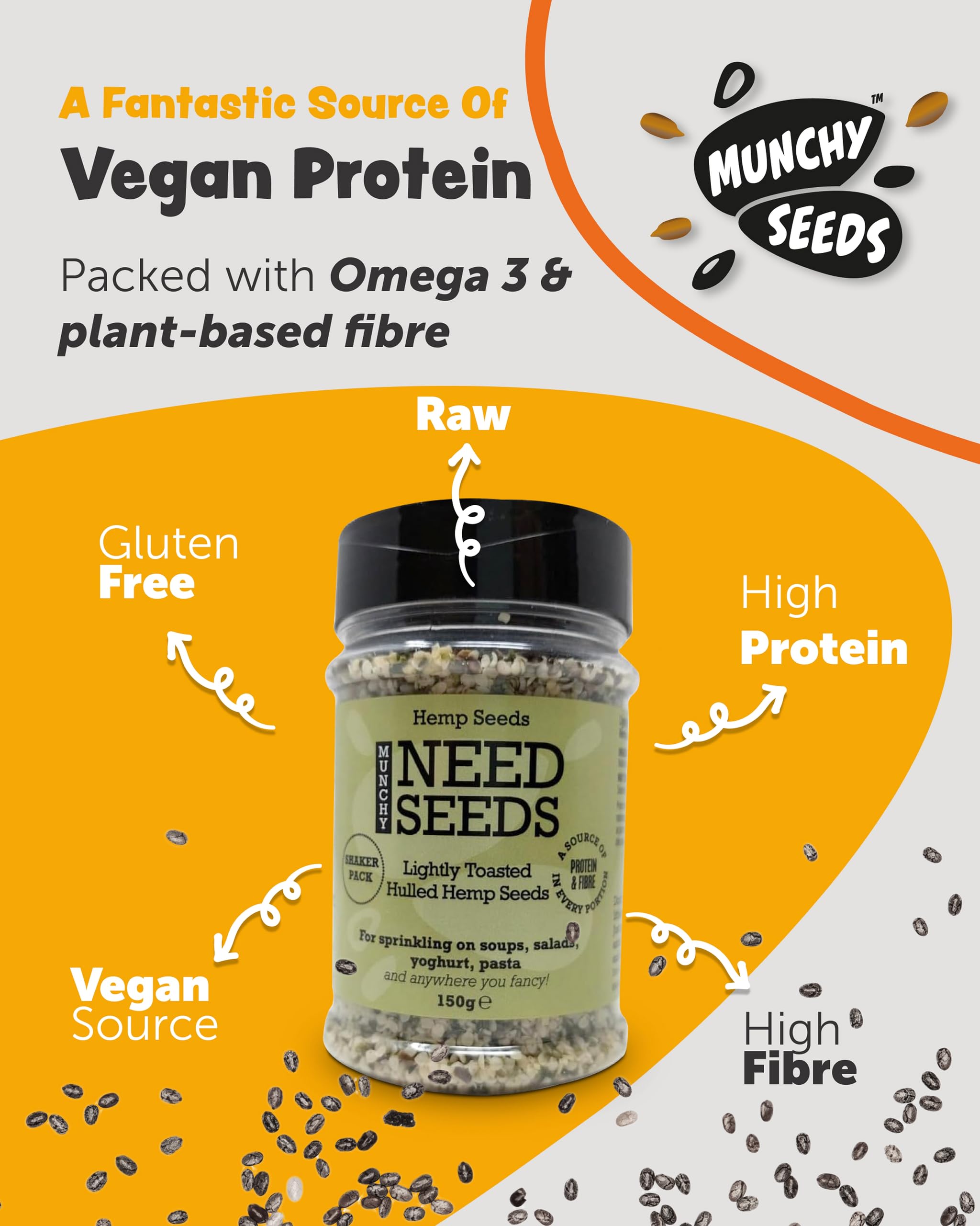 Munchy Seeds Toasted Hemp Seeds - 150g Shaker | High Protein | Omega-3 3