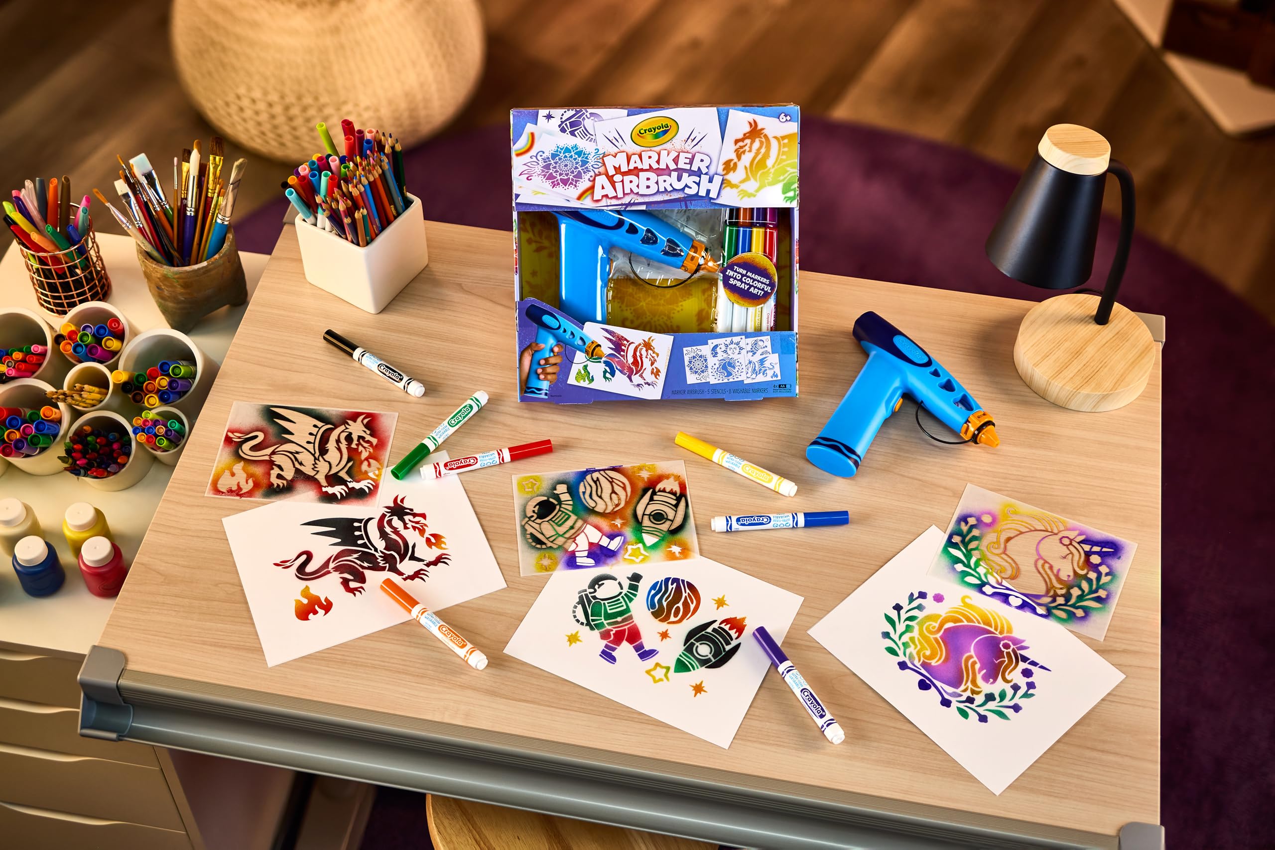 CRAYOLA Marker Airbrush - Spray Art Creation | Includes 8 Washable Markers & Stencils | Ages 6+ 4