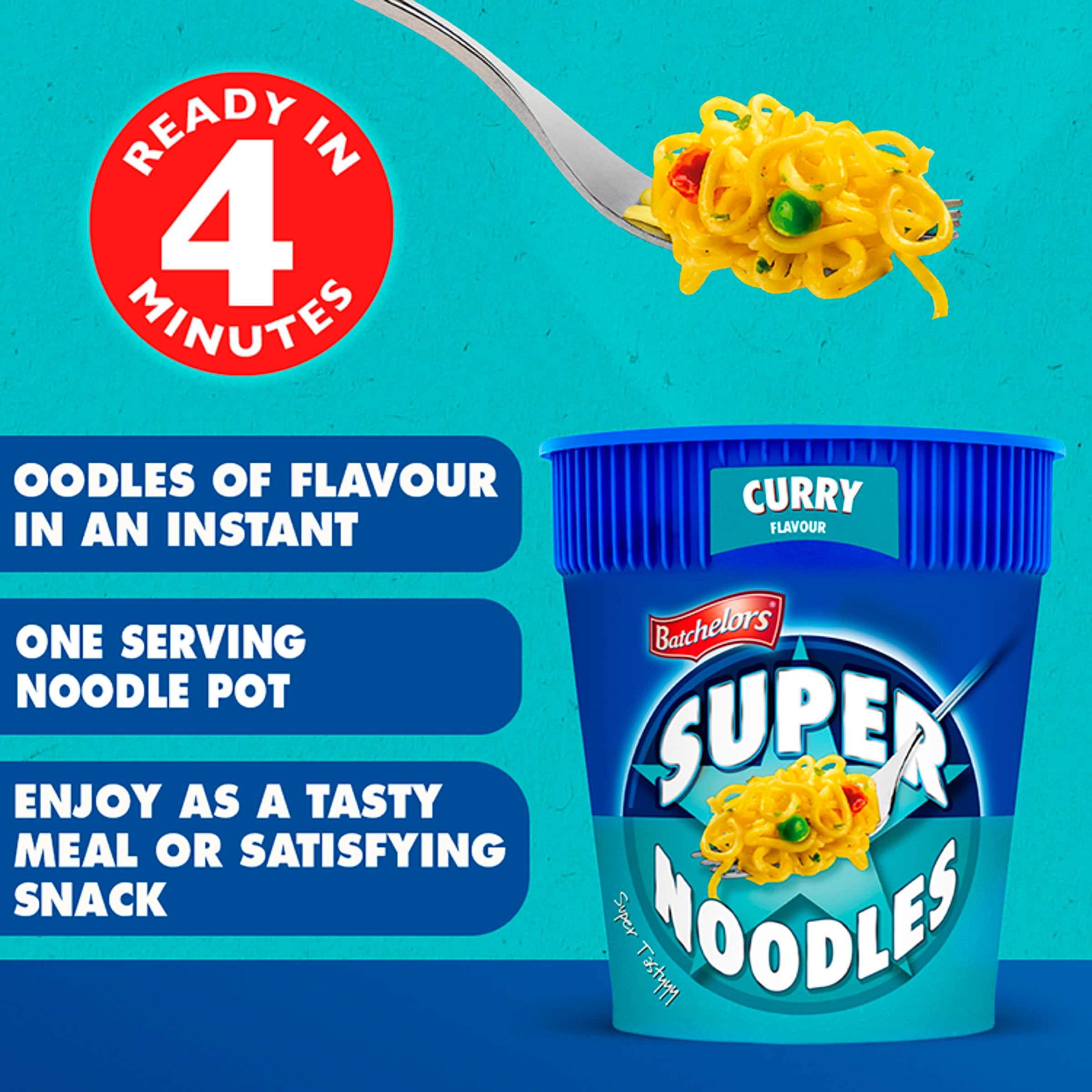 Batchelors Big Super Noodles Curry Flavour Instant Snack Pot, 100 g (Pack of 6) 6