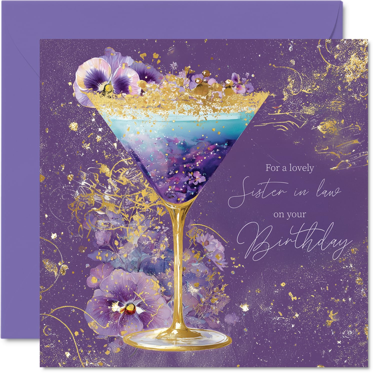 Stuff4 Gold Sister in Law Birthday Card - Golden Cocktail Design | 145mm x 145mm