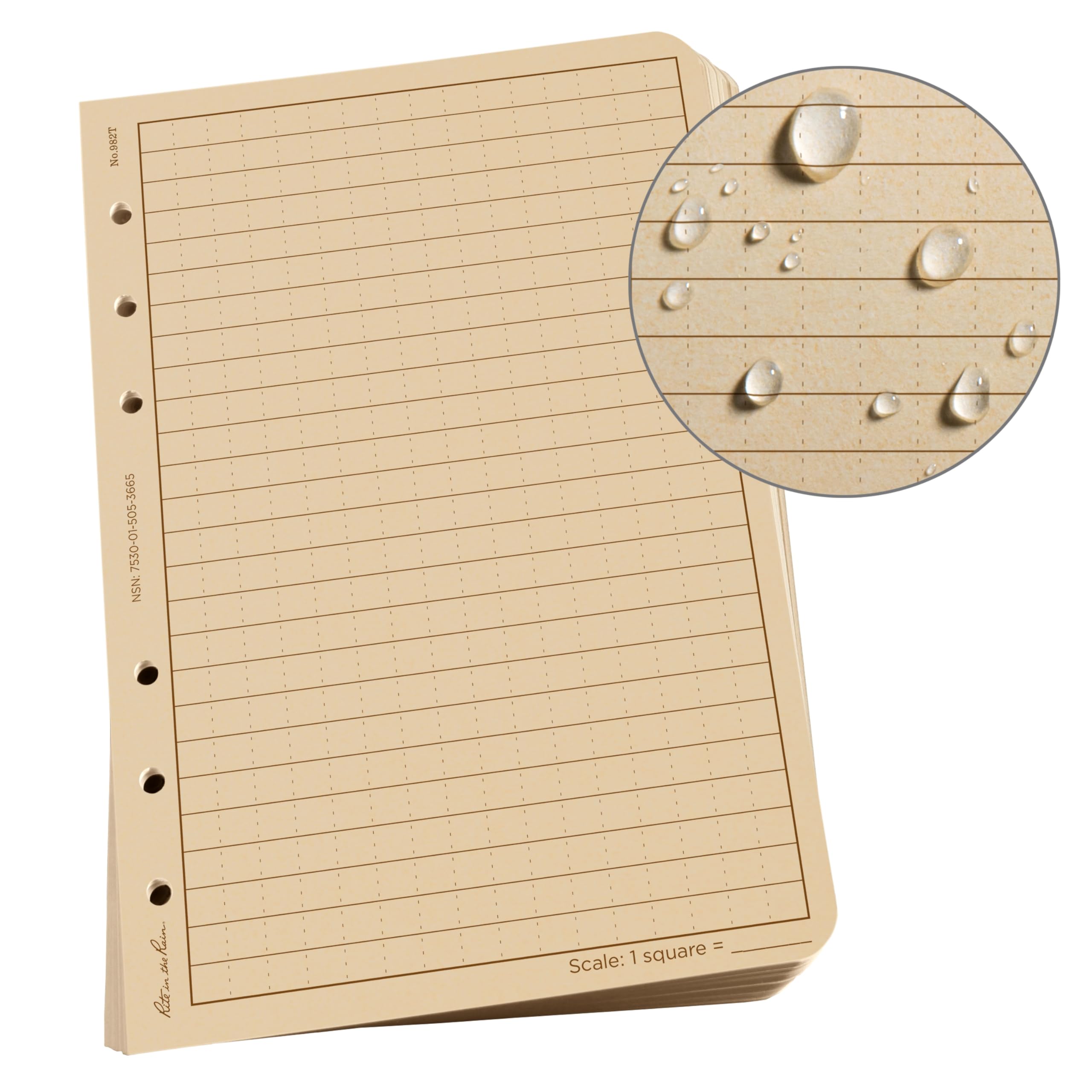Rite in the Rain Waterproof Loose Leaf Paper - 6-Hole Punch, 4 5/8" x 7", Tan, 100 Sheets 5