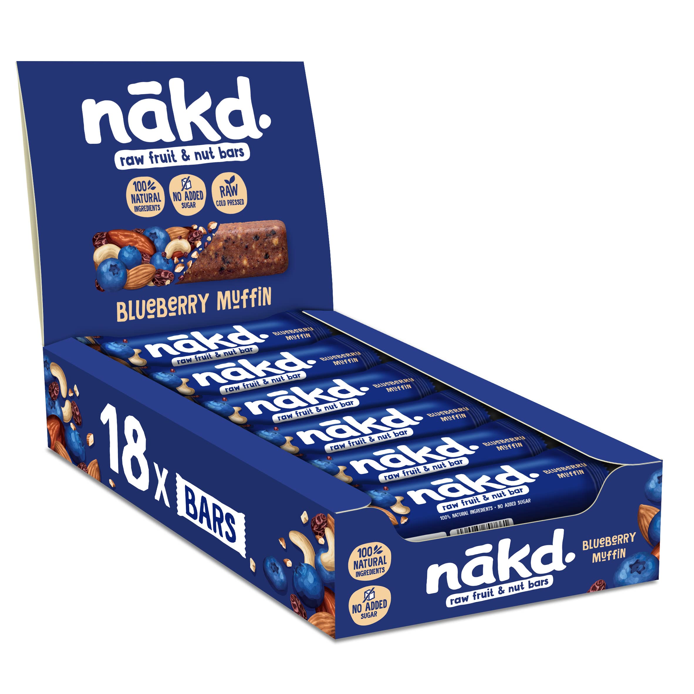 Nakd Blueberry Muffin Rohkost- und Nussriegel – Vegan, Glutenfrei, Ohne Zuckerzusatz – 35 g x 18