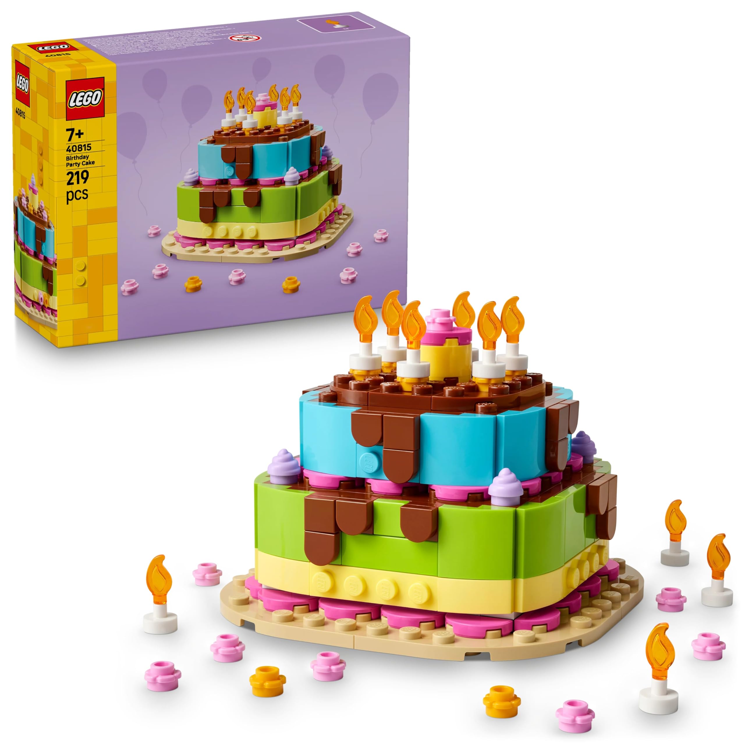LEGO Birthday Party Cake Building Set - Customizable Decorations & 10 Candles | Model 40815