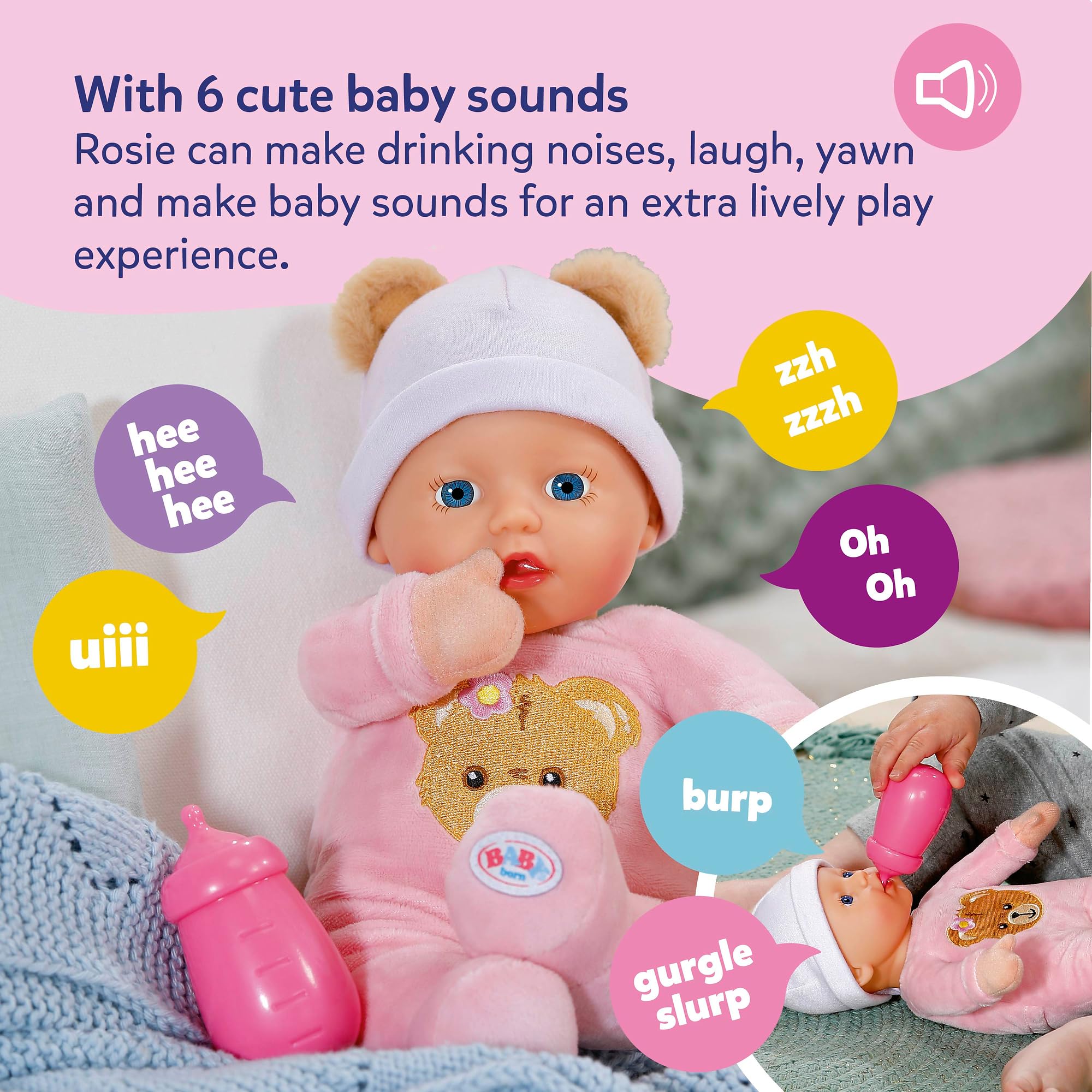 BABY born Interactive Rosie 30cm Soft Doll with 6 Sounds & Bottle | Ages 1+ 3