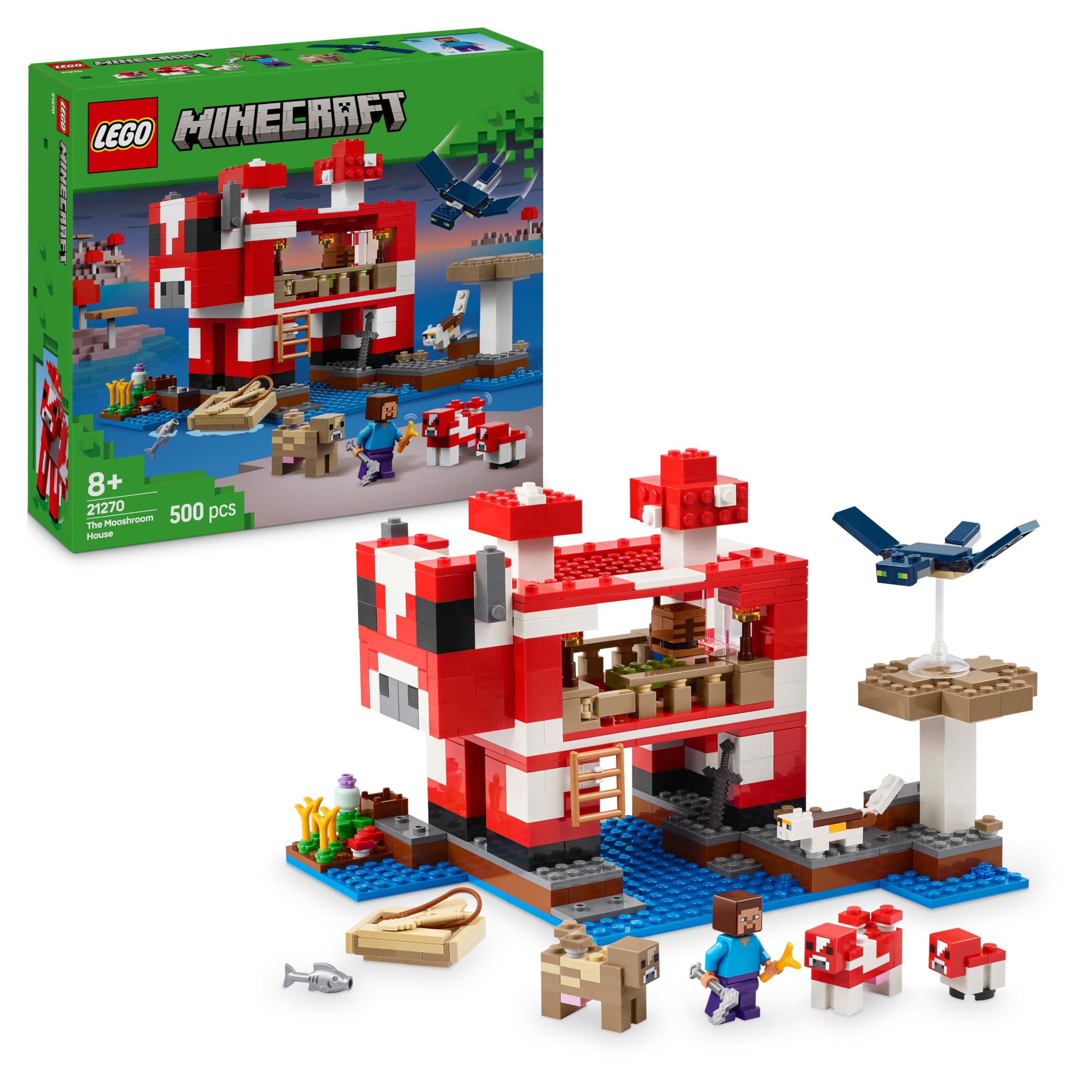 LEGO Minecraft The Mooshroom House Building Set 21270 | Includes Steve Figure & Mobs | Ages 8+