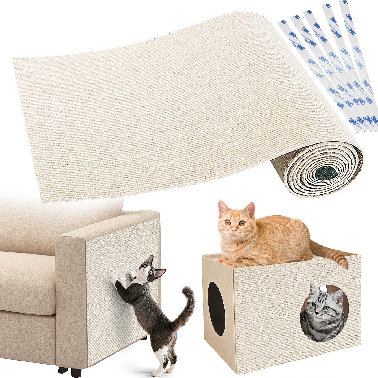 Gimars Self Adhesive Cat Scratching Mat - Thickened, DIY Cuttable, Beige | 200 x 40cm | Pack of 2 1