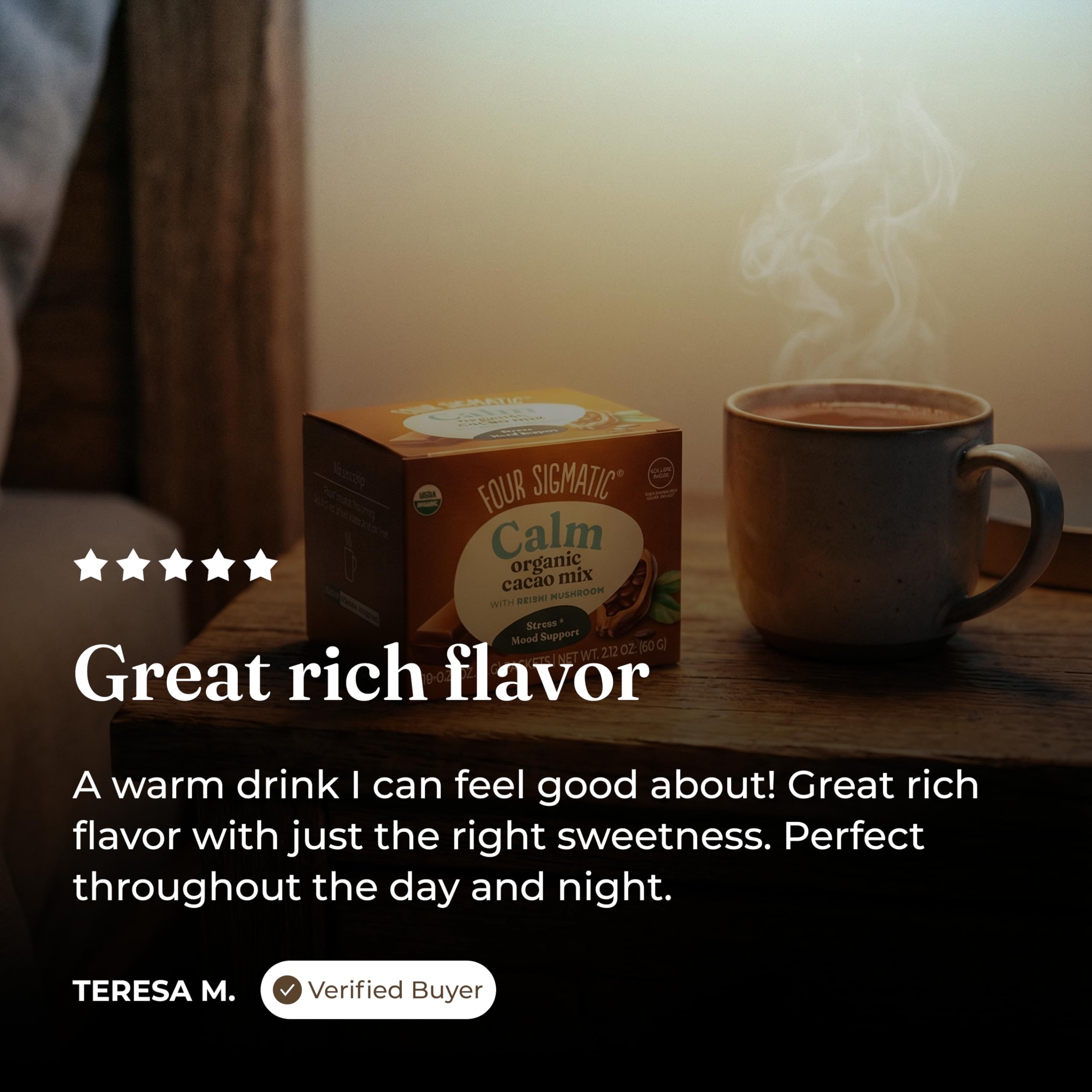 Four Sigmatic Calm Mushroom Cacao Mix with Reishi - Organic, Vegan, Gluten Free | 10 Servings (6g Each) 6
