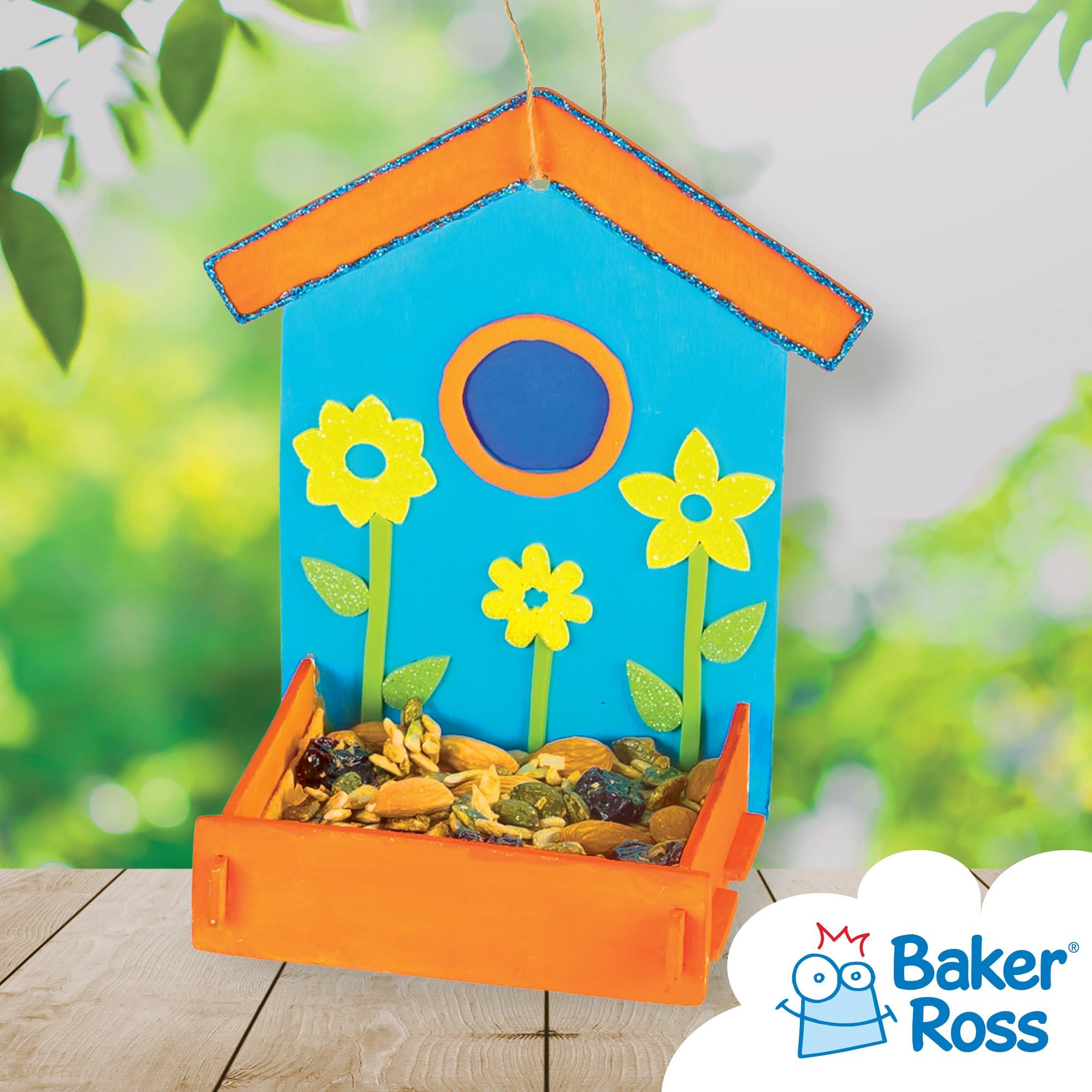Baker Ross Mini Wooden Bird Feeder Kits - Paintable Craft Set | Pack of 3 | Customizable 4