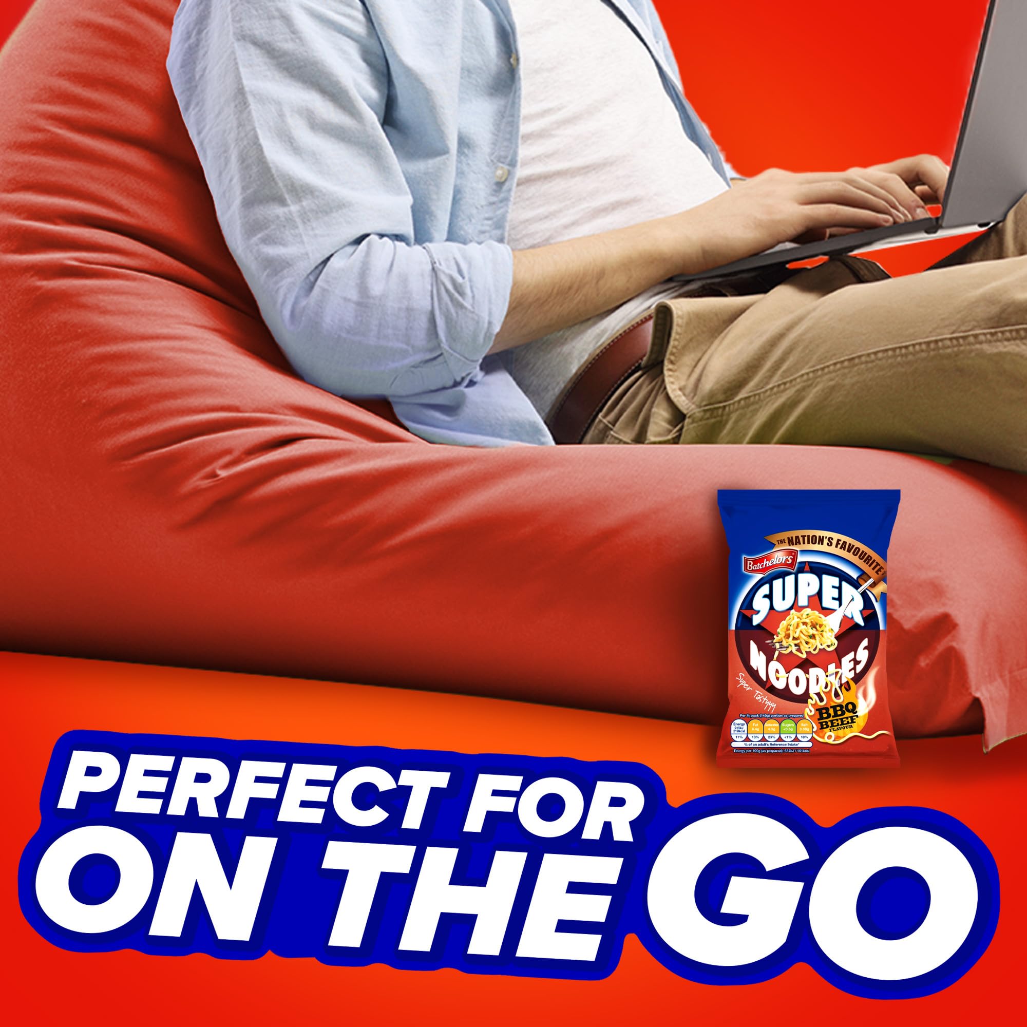 Batchelors Super Noodles Tasty BBQ Beef Flavour Instant Snack | 90g Pack of 8 8