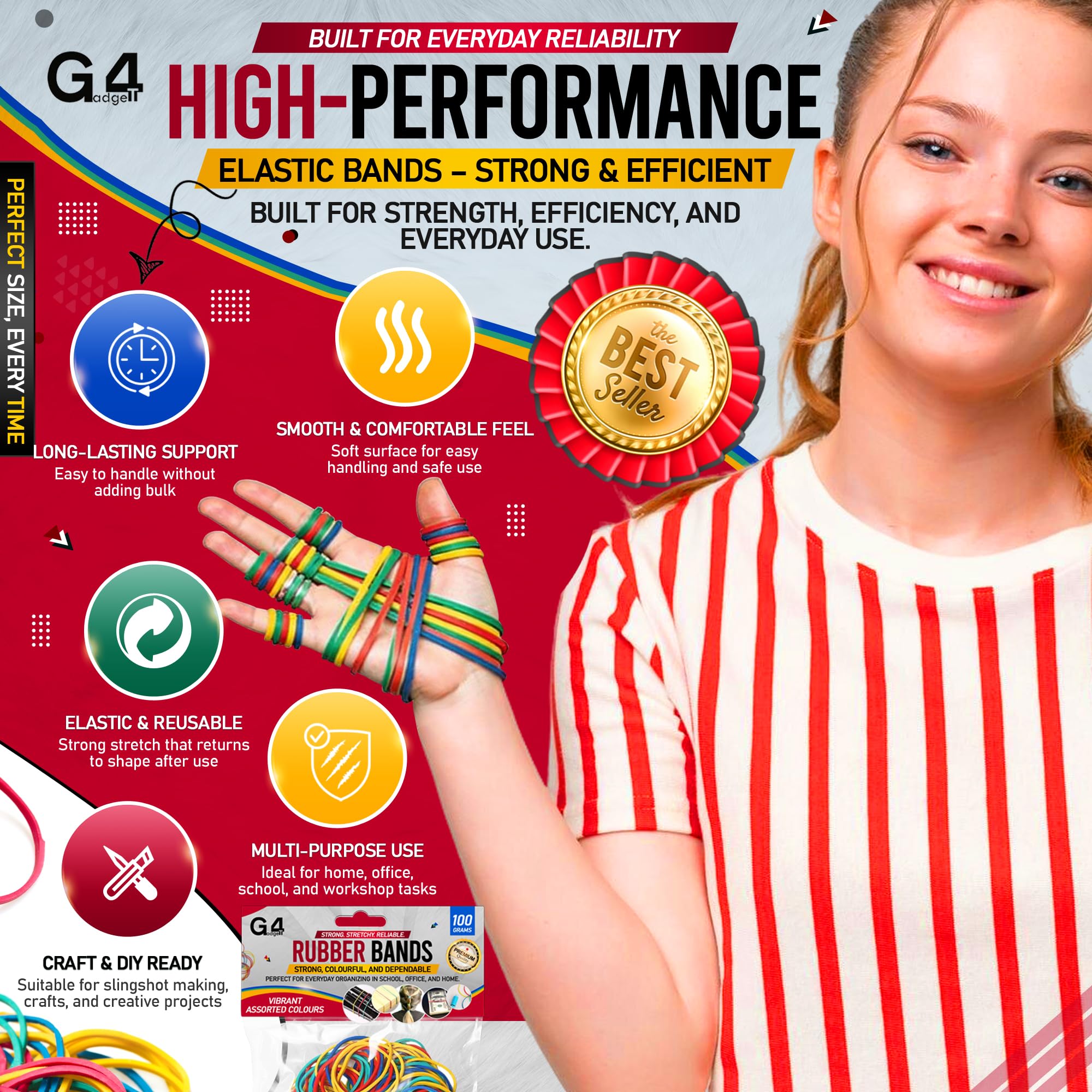 G4GADGET Elastic Bands - 400 Pack Assorted Sizes Rubber Bands | Strong & Multicolour 2