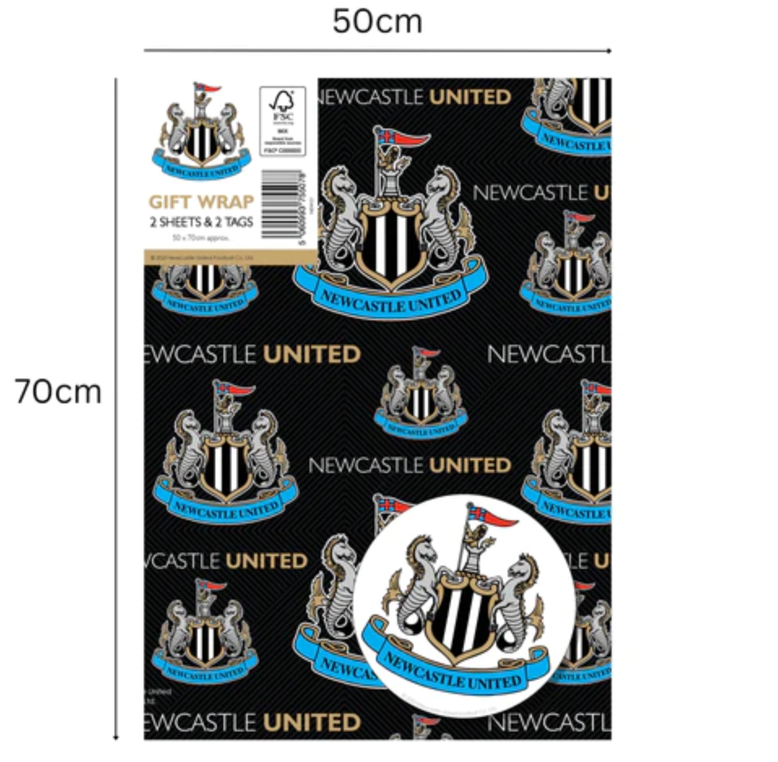 Danilo Promotions LTD Newcastle United FC Wrapping Paper - 2 Sheets & 2 Tags | 70cm x 50cm 4