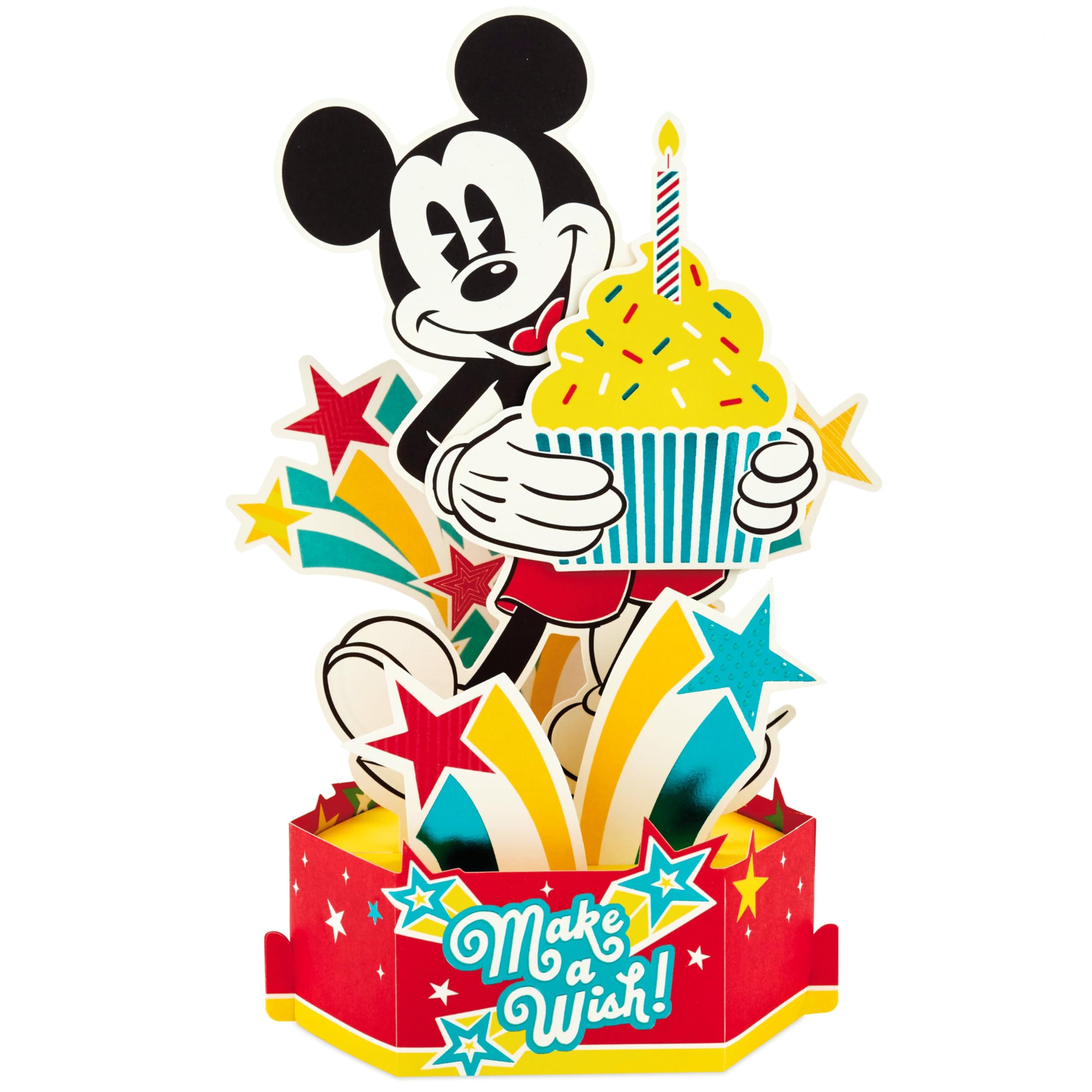Hallmark Disney Mickey Mouse 3D Pop-Up Birthday Card with Cupcakes & Stars | H17.3cm x W11.9cm