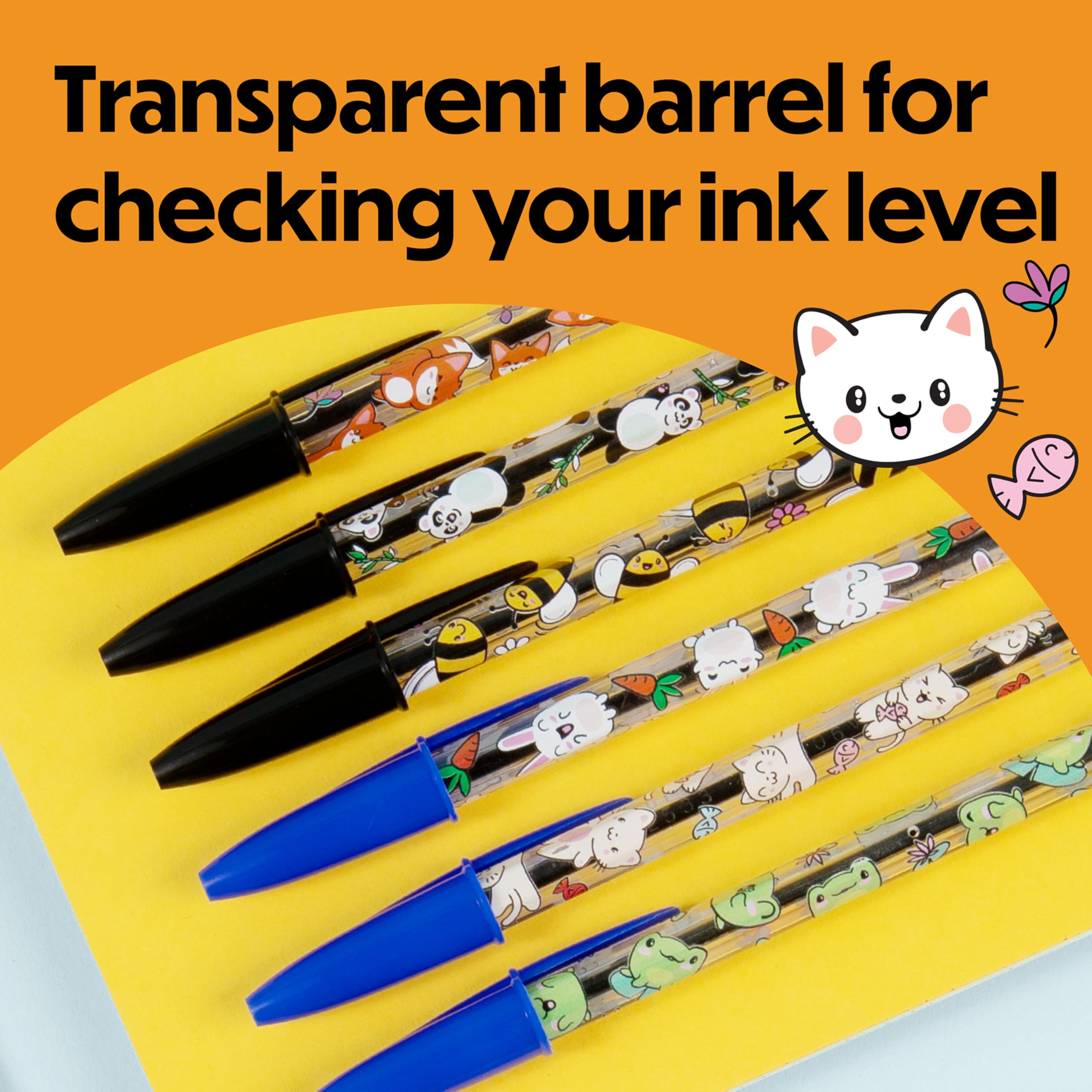 BIC Cristal Decors Kawaii Ballpoint Pens - Medium 1.0mm Point | Blue & Black Ink | Pack of 8 6