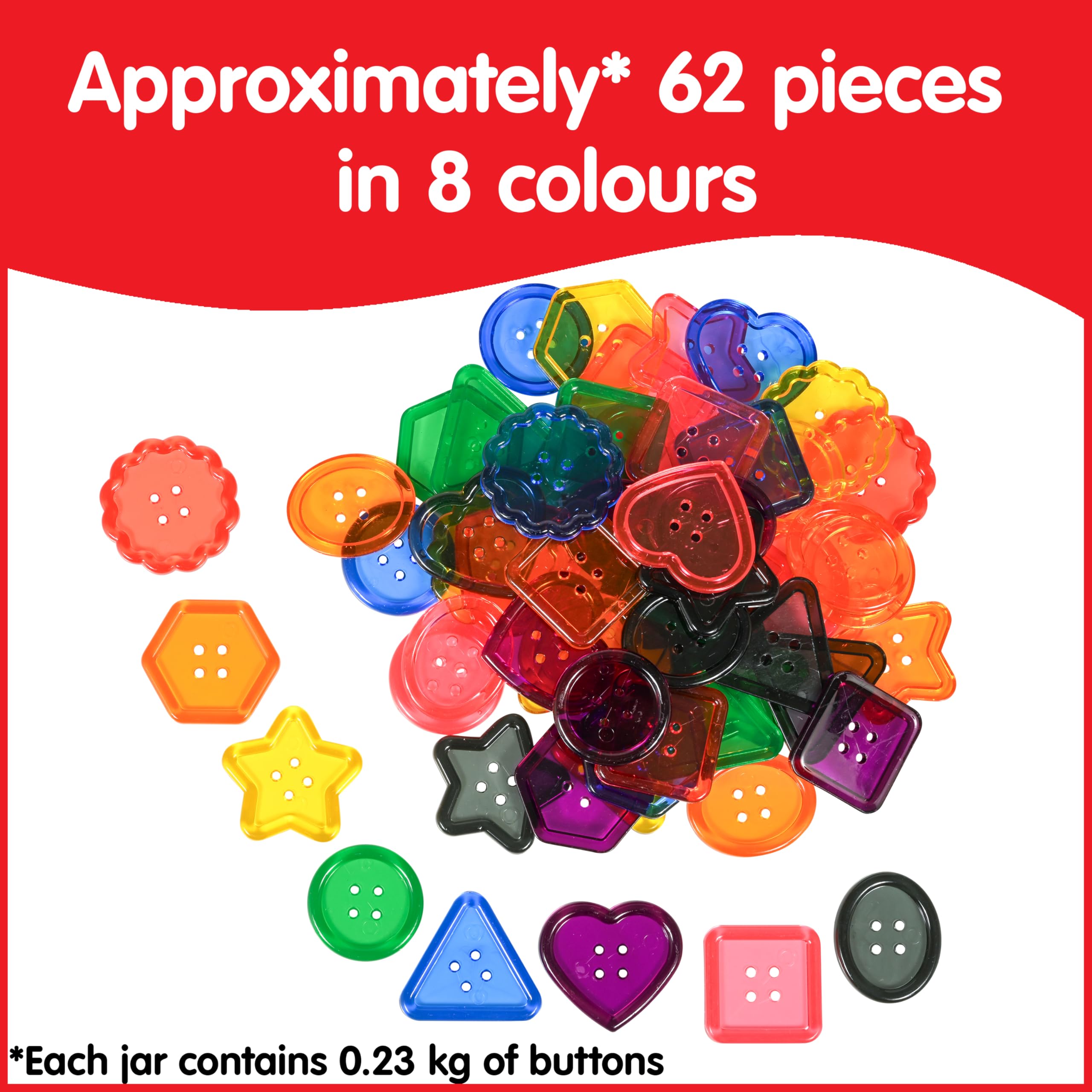 edxeducation Transparent Large Buttons - Set of 60 Mini Jar for Early Development & Colour Exploration 3