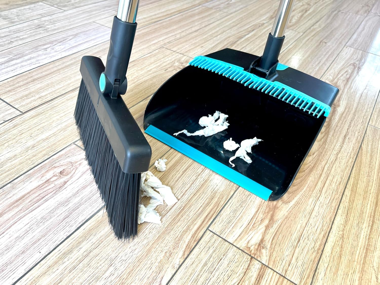 Fit For The Job Long Handle Dustpan & Brush Set - 1.1m Handle | 8-Part Aluminium Pole | Blue/Black