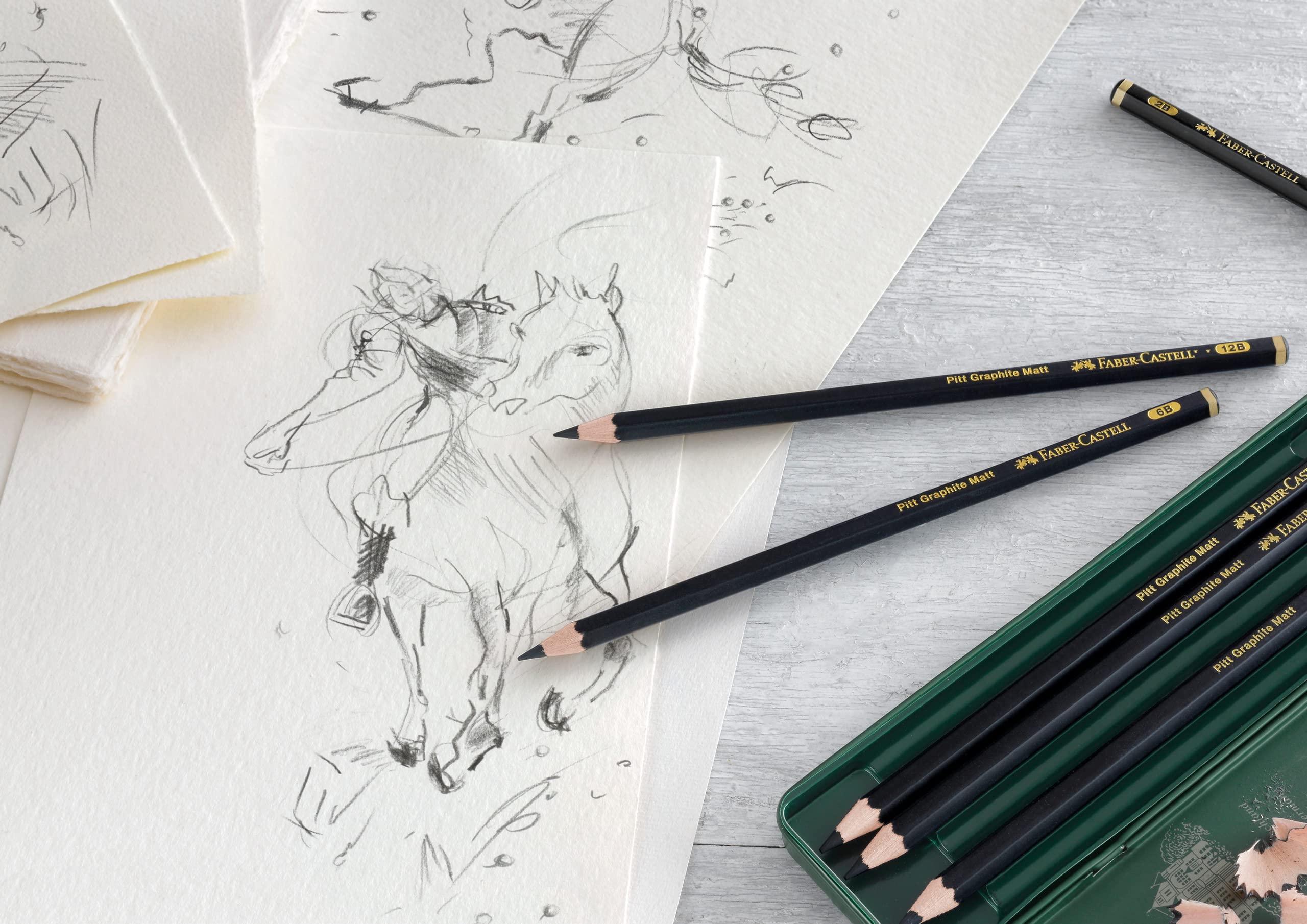 Faber-Castell Art & Graphic Pitt Graphite Matt Pencil - Ultra Matt Laydown | 8 Degrees HB to 14B | Tin of 6 7