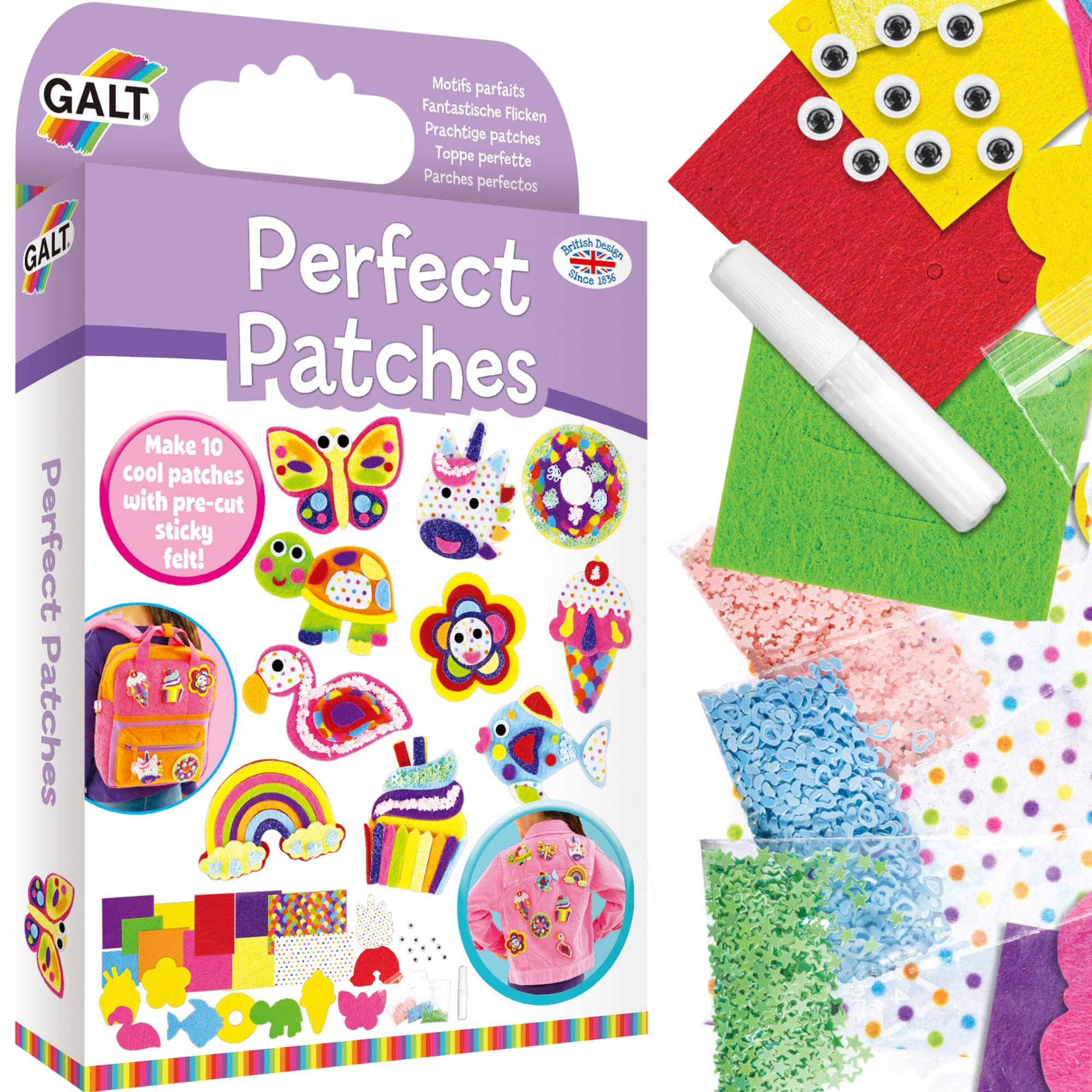 Galt Perfect Patches Arts and Crafts Kit, 10 Fun Fuzzy Felt Faces, Stick-on