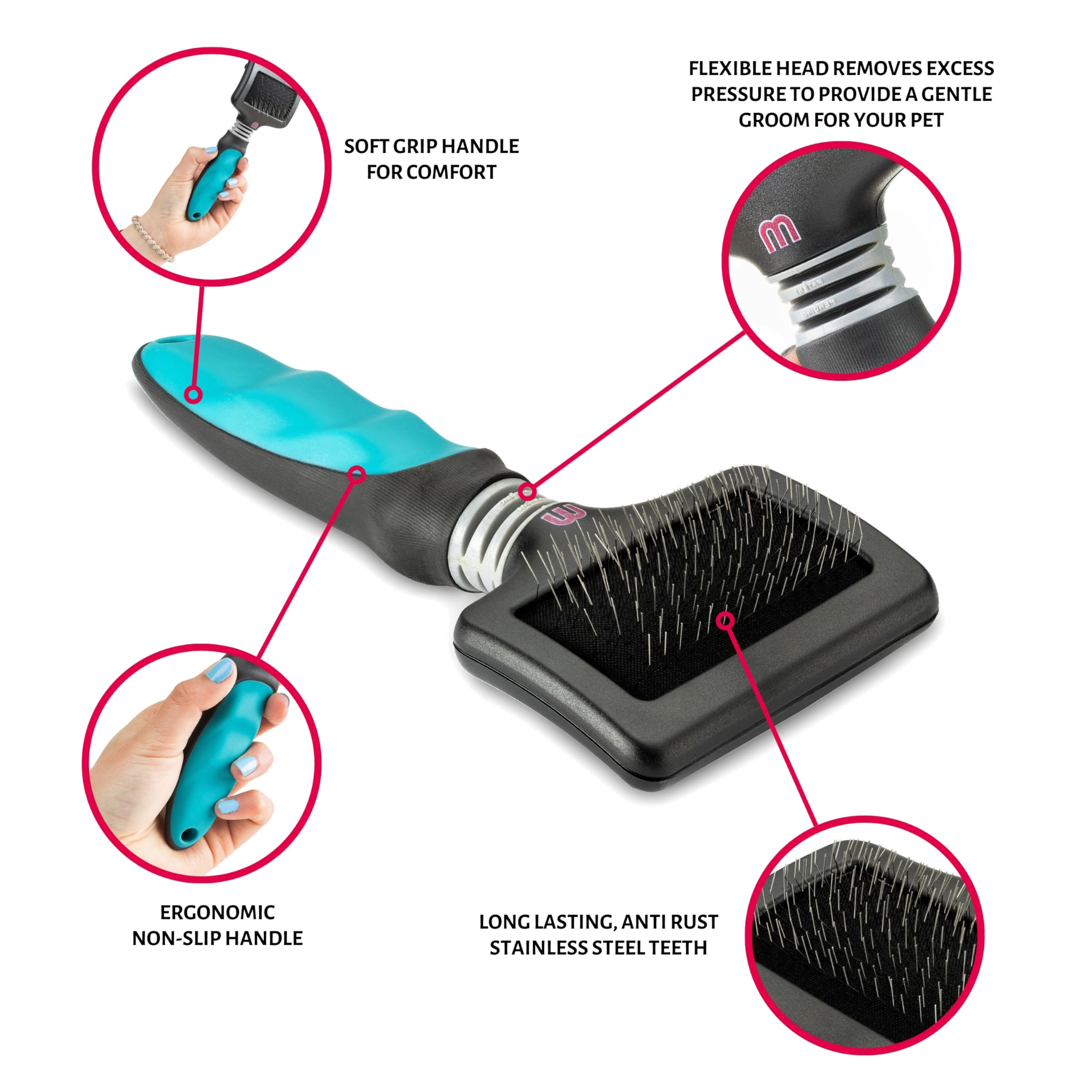 Mikki Soft Pin Slicker Brush - Removes Knots & Dead Hair | Ergonomic Handle | Small Size 3