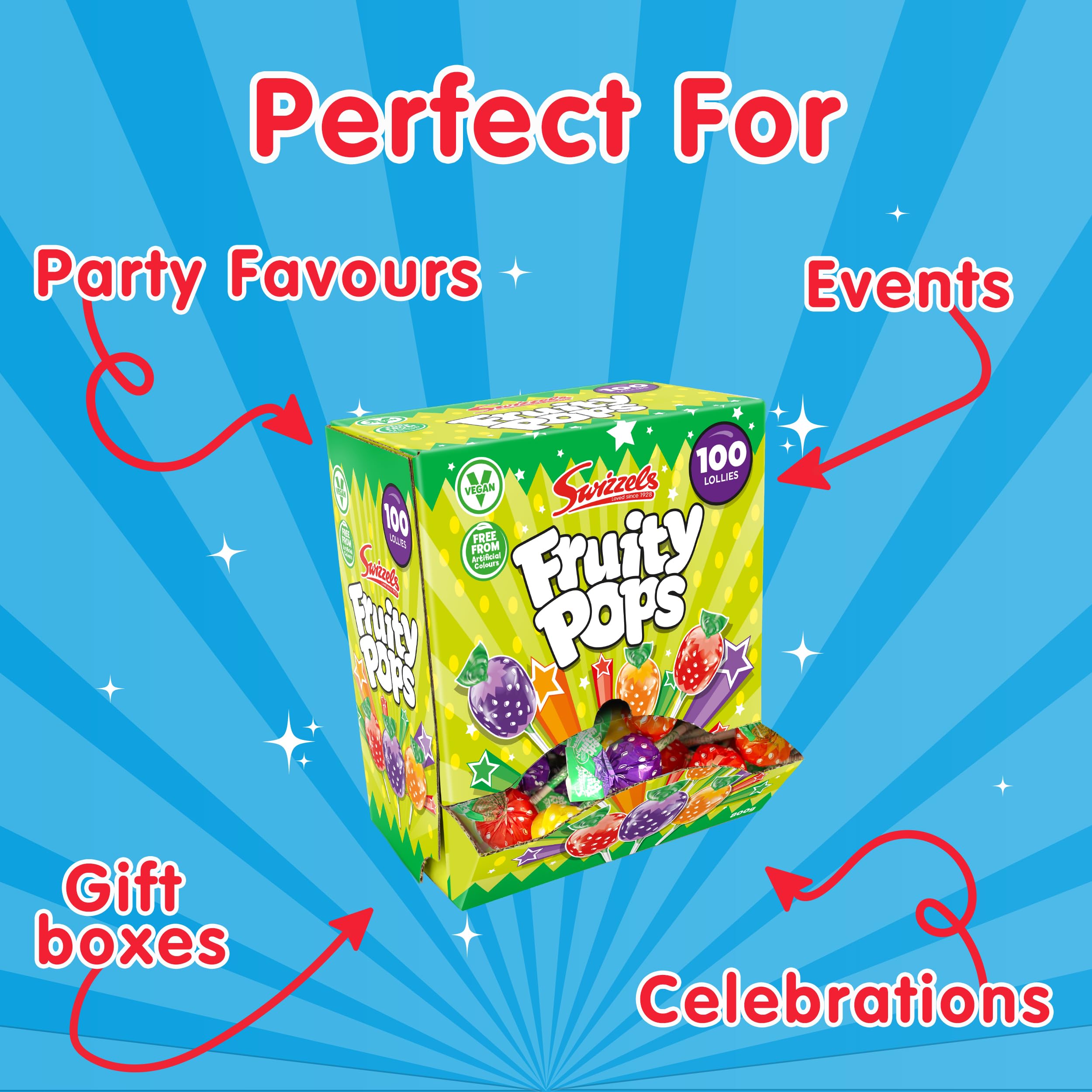 Swizzels Fruity Pops Dispenser Box - 100 Vegan-Friendly Lollipops with Strawberry, Orange, Lemon & Blackcurrant Flavours 4