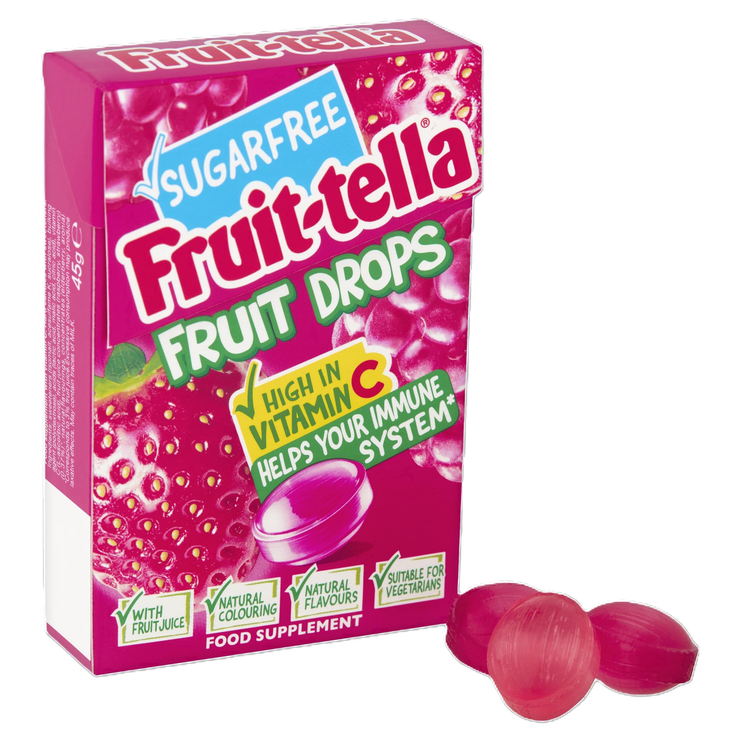 Fruittella Fruit Drops - Sugar Free Red Berry Mix Sweets | Pack of 10 | High in Vitamin C
