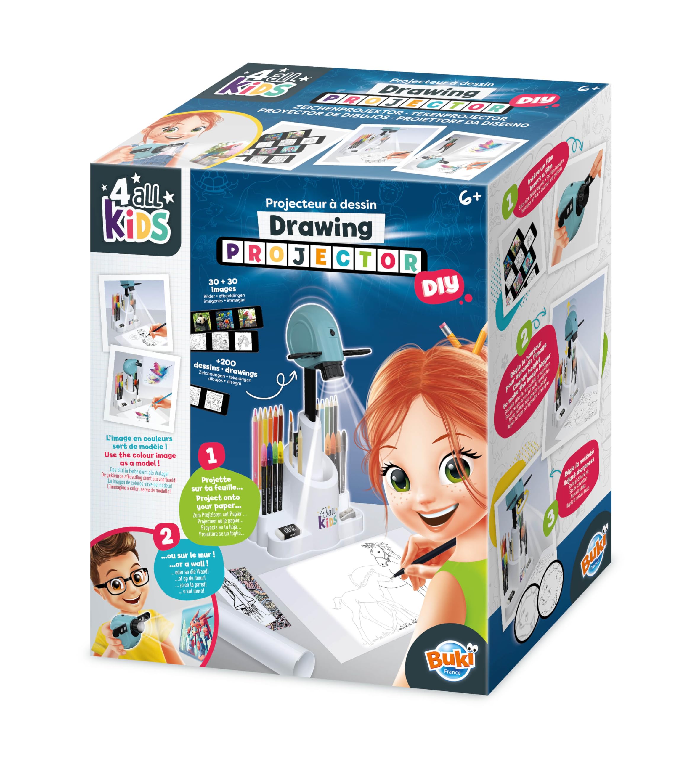 Buki France Drawing Projector - Adjustable Height & Focus, Includes 30 Images & 200 Decorations, 12 Watercolour Pencils, 8 Markers 2