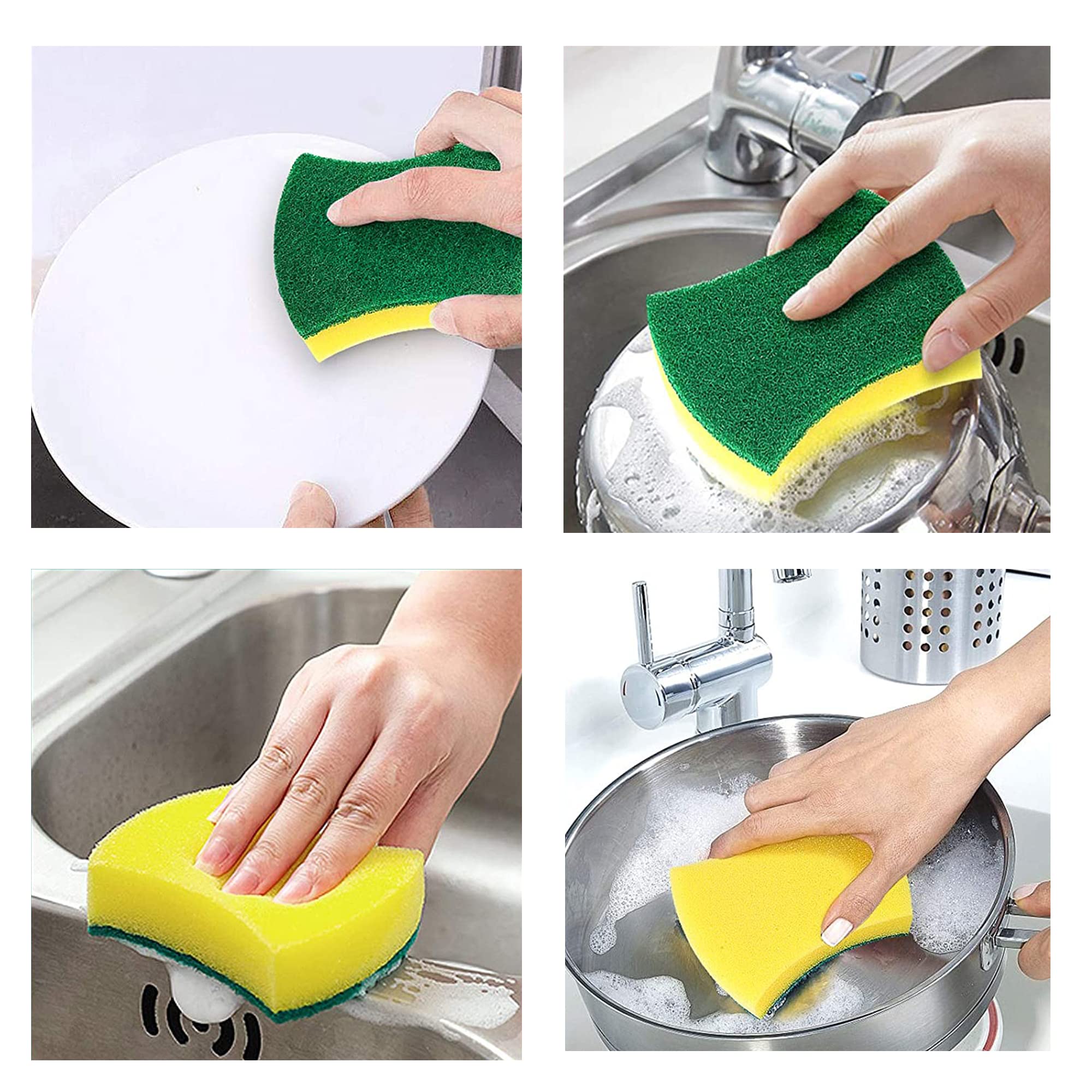 HomeSmith Heavy Duty Butterfly Washing Up Sponge Scourers - Pack of 4 | Dual-Sided Scrubbing | Yellow & Blue 6