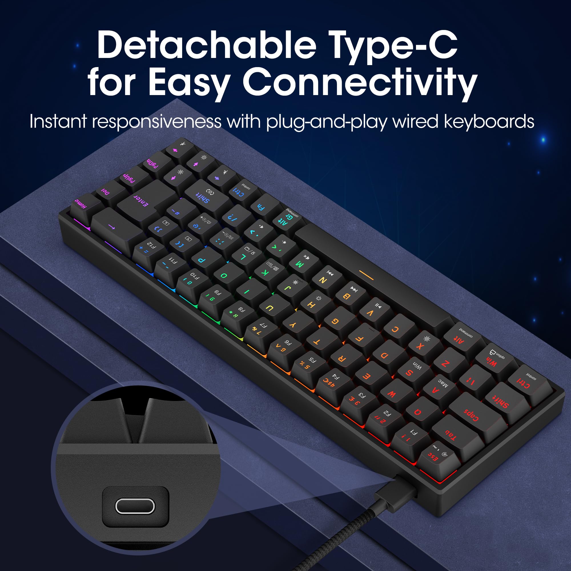 KOORUI 60% Mechanical Gaming Keyboard, Mixed Colors LED Backlit Ultra-Compa 7