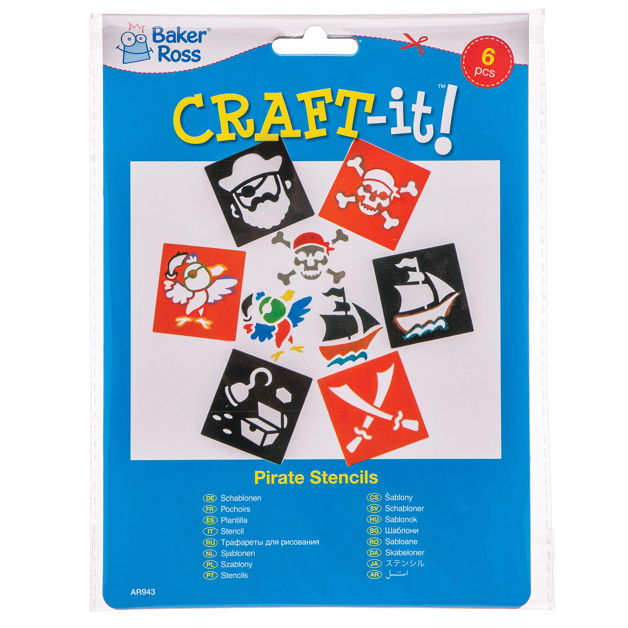 Baker Ross Pirate Stencils AR943 - Pack of 6 Assorted Designs | 15cm x 14cm Plastic