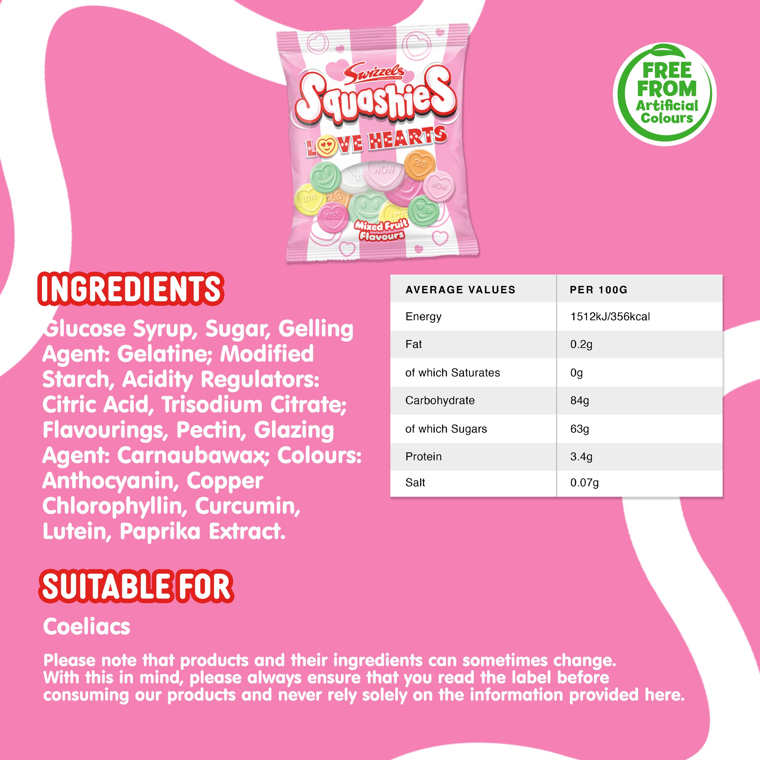 Swizzels Squashies Love Hearts Chewy Retro Sweets - Fruity Flavour, 120g Pack 4