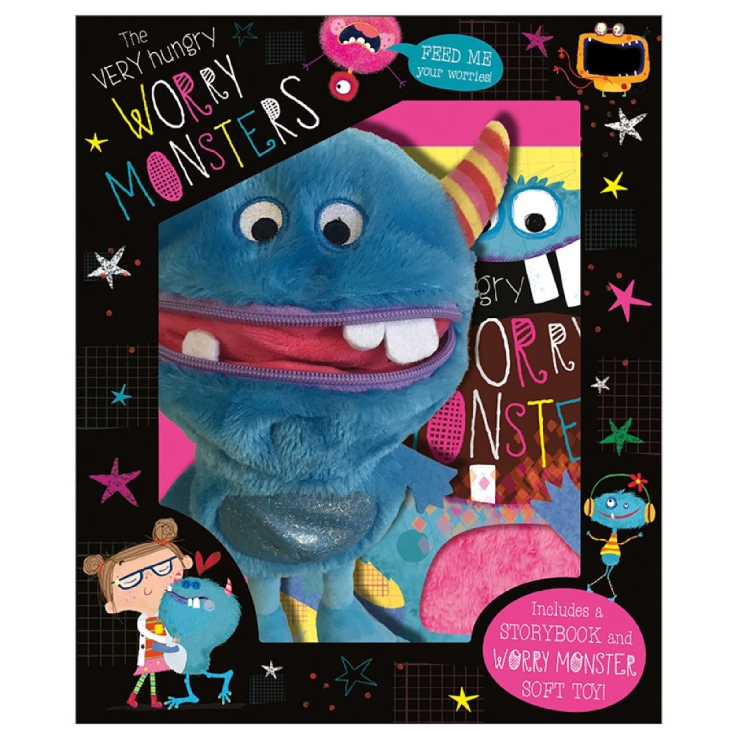 Make Believe Ideas The Very Hungry Worry Monster Plush and Book Box Set | Ages 3+ | English