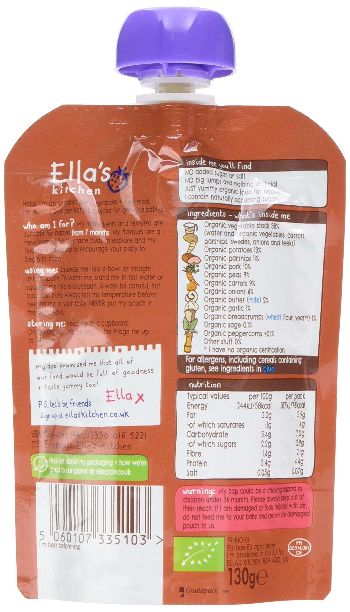 Ella's Kitchen - Bio-Würstchen mit Kartoffelpüree und Gemüse 130 g 4
