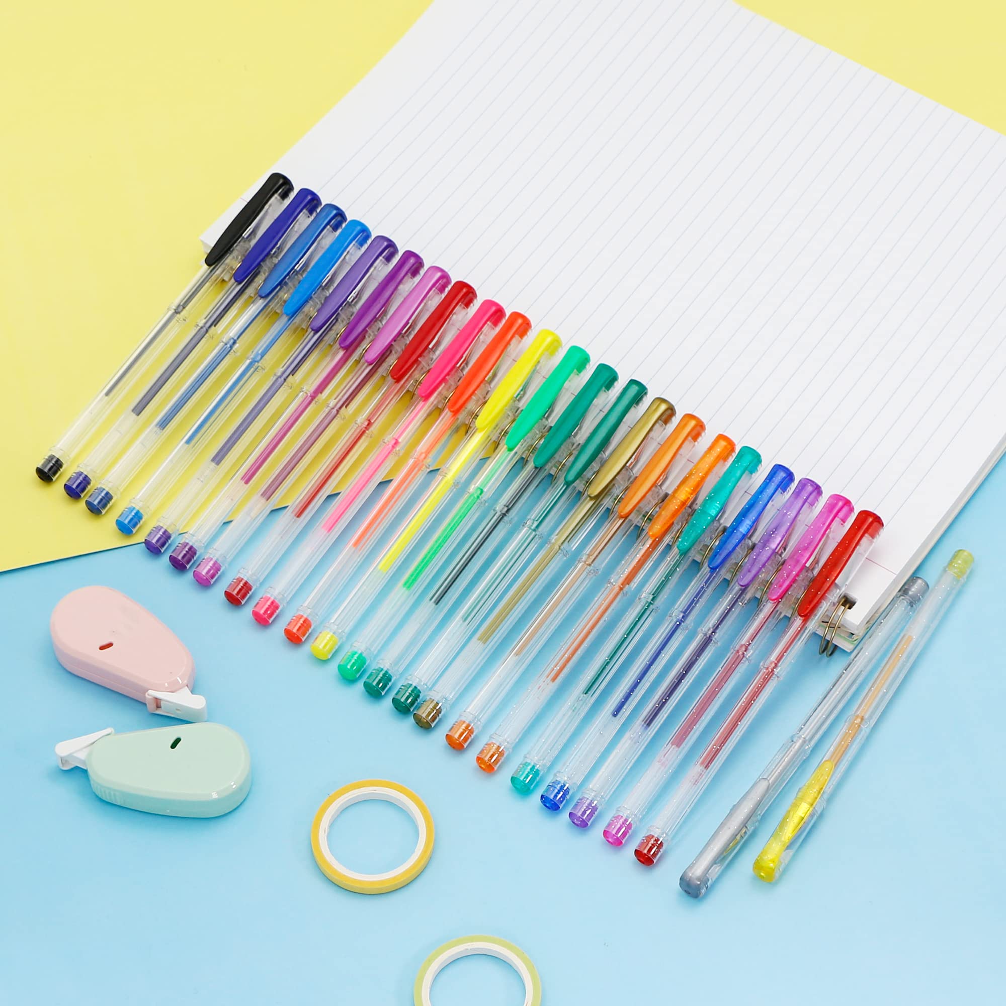 EXERZ Gel Ink Rollerball Pens - 24 Pack Rainbow Colors with Glitter, Neon, Metallic Finishes 8