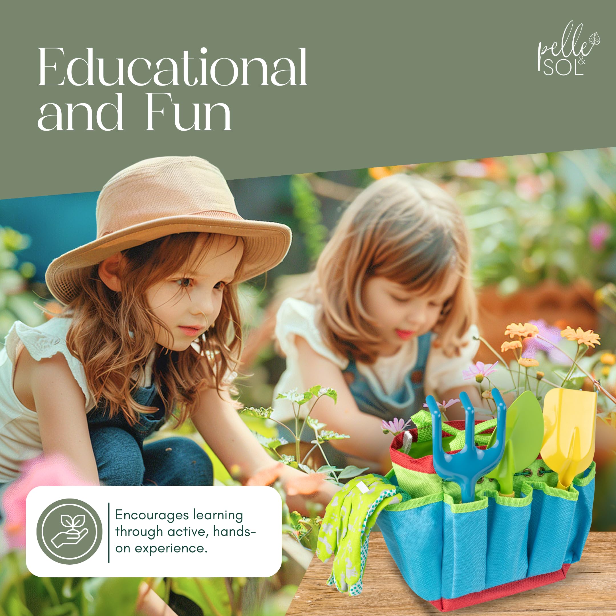 Pelle & Sol 10-Piece Kids Gardening Tool Set - Durable Metal & Plastic Tools for Ages 4+ 3