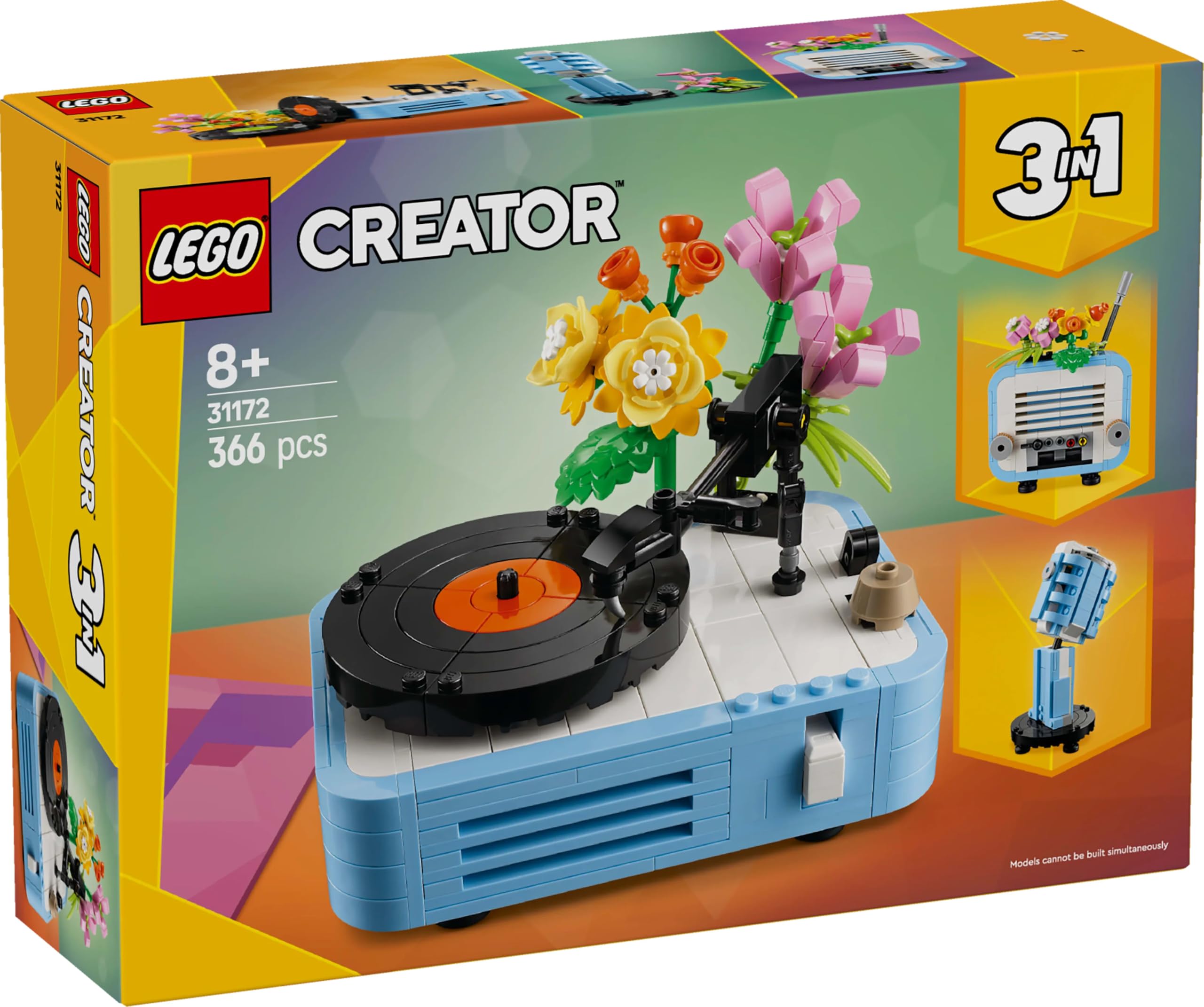 LEGO Creator 3-in-1-Plattenspieler mit Blumen-Bauset – lässt sich in ein Radio oder Mikrofon umbauen, 366 Teile 9