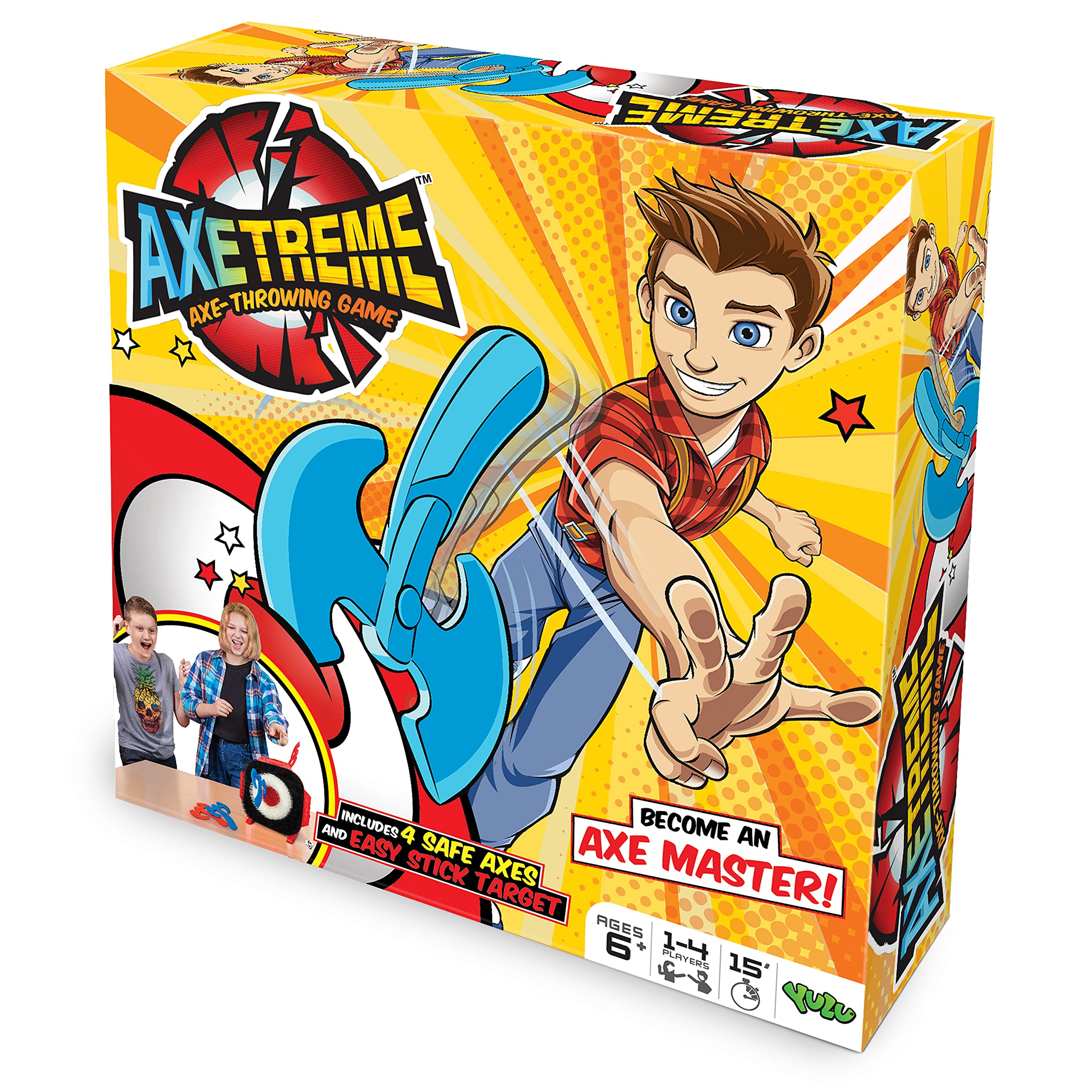YULU Axetreme Interactive Family Axe Throwing Board Game for Kids Ages 6+ | Includes 4 Axes