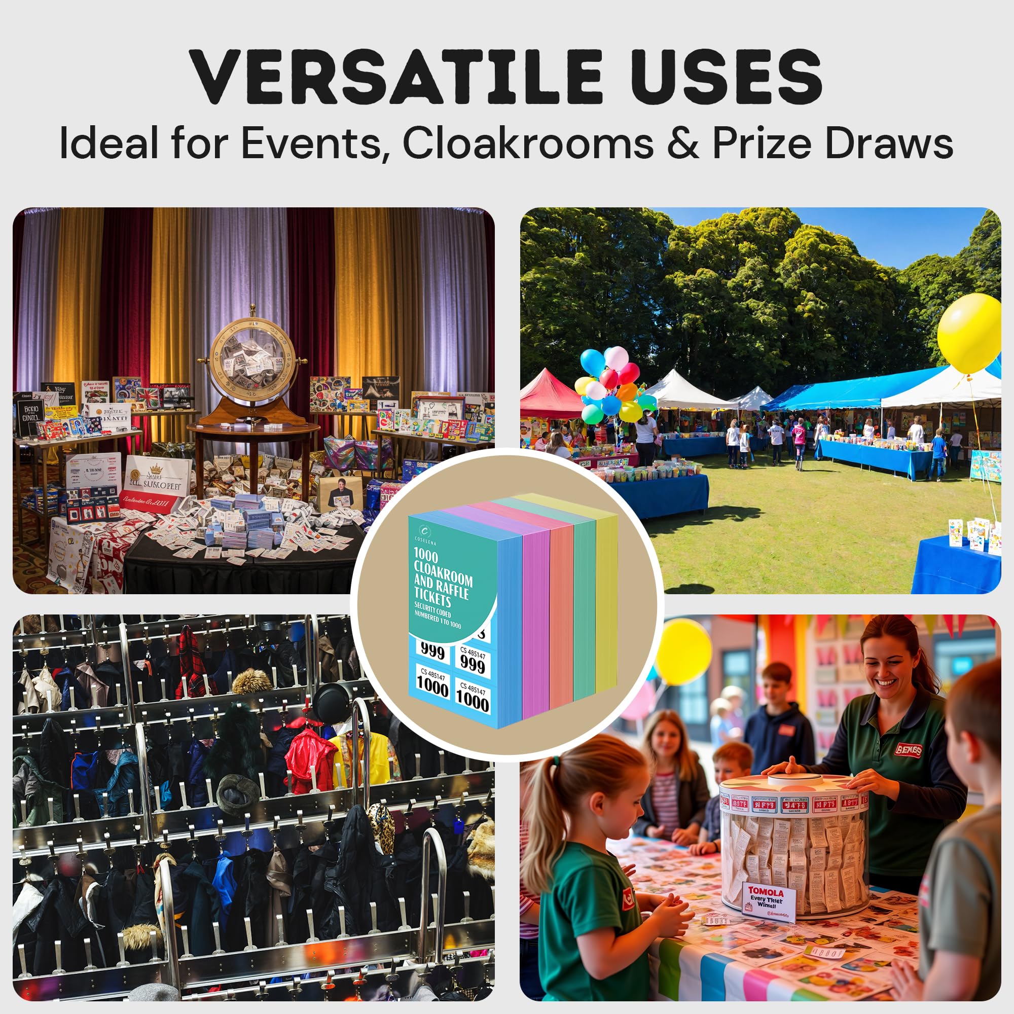 Coselena 5-Pack Numbered Raffle & Cloakroom Ticket Books | 1-1000 | Assorted Colors 6