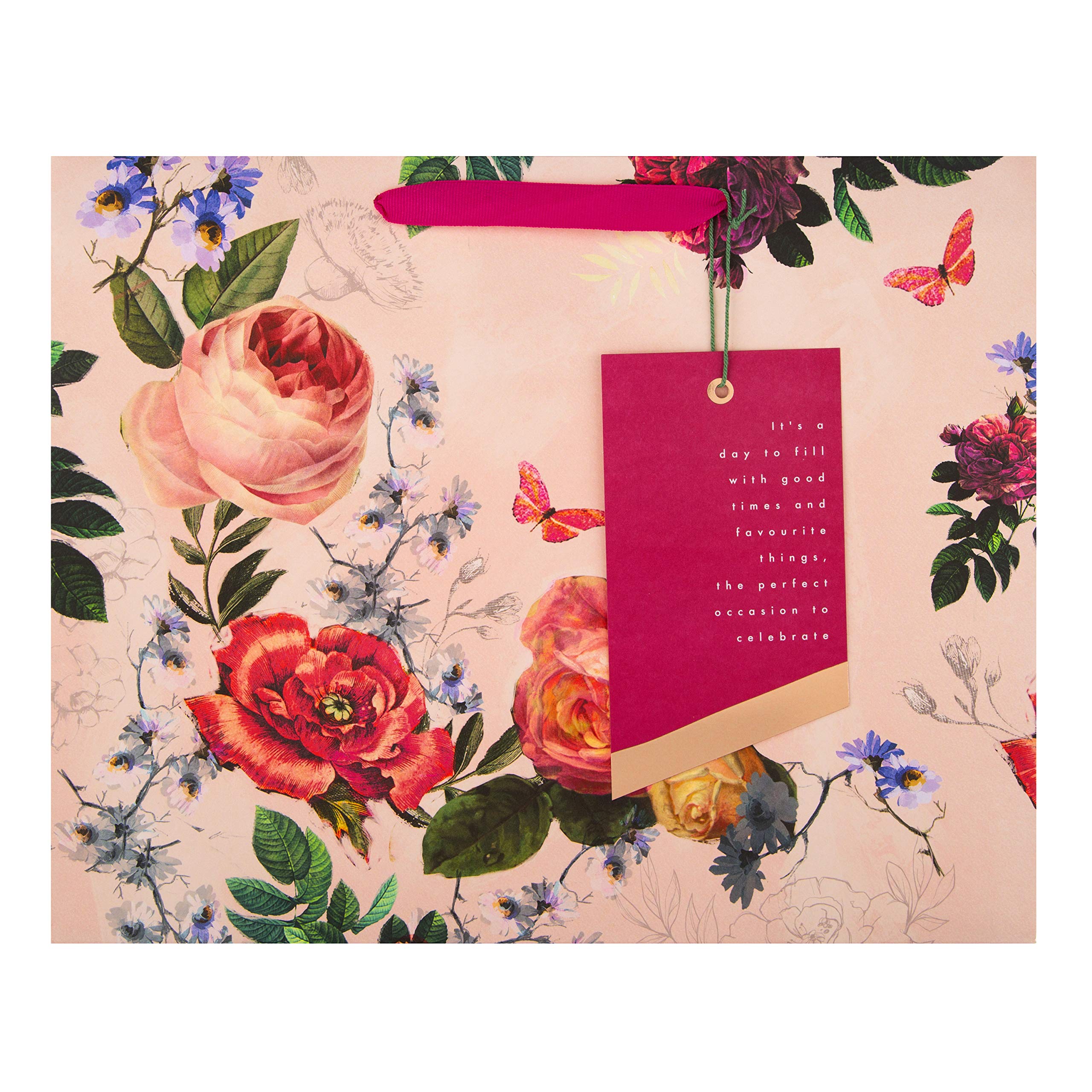 Hallmark Large Gift Bag - Elegant Floral Design | Landscape Orientation | 33cm x 26.5cm x 14.6cm