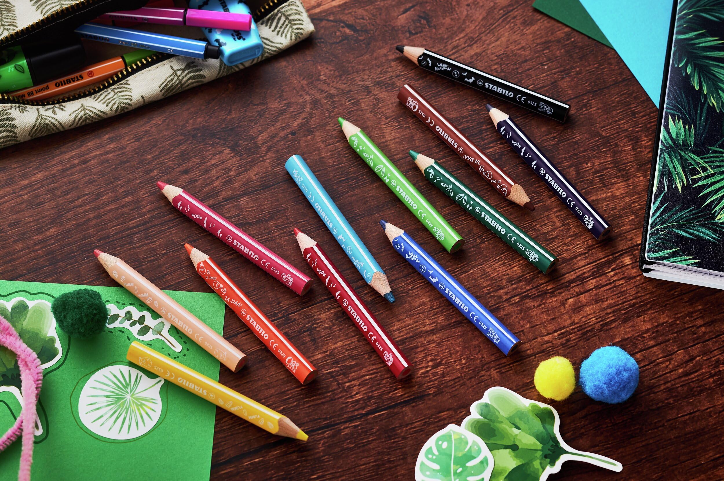 STABILO Trio thick short Animal Vibes Colouring Pencils - Pack of 12 | Ergonomic Triangular Grip | 4.2mm Lead 6