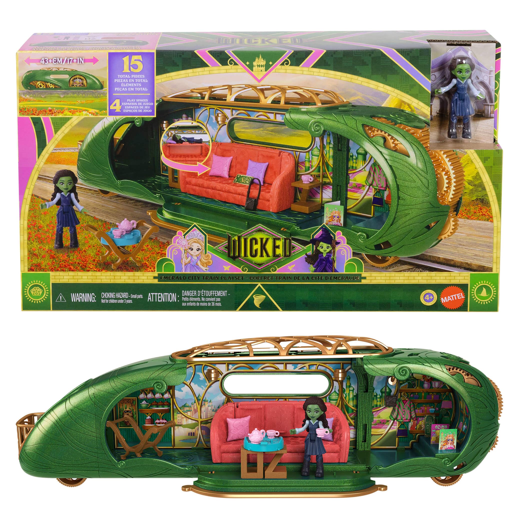 Mattel Wicked Emerald City Train Playset with Elphaba Small Doll | 17 Inches | Ages 4+