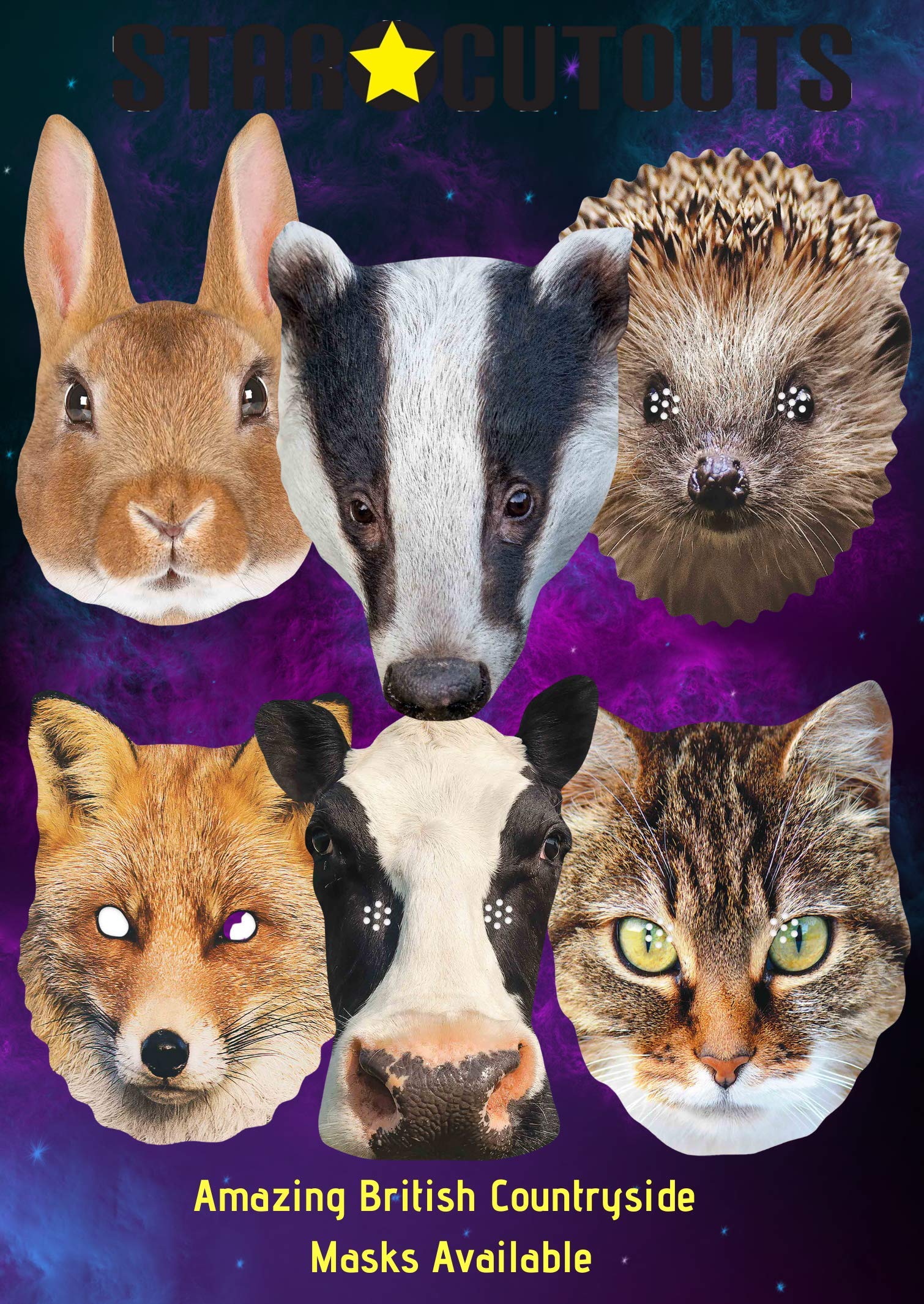 STAR CUTOUTS Animal Cardboard Face Mask Pack - Lion, Tiger, Bear, Chimpanzee, Elephant, Leopard | Pack of Six 6