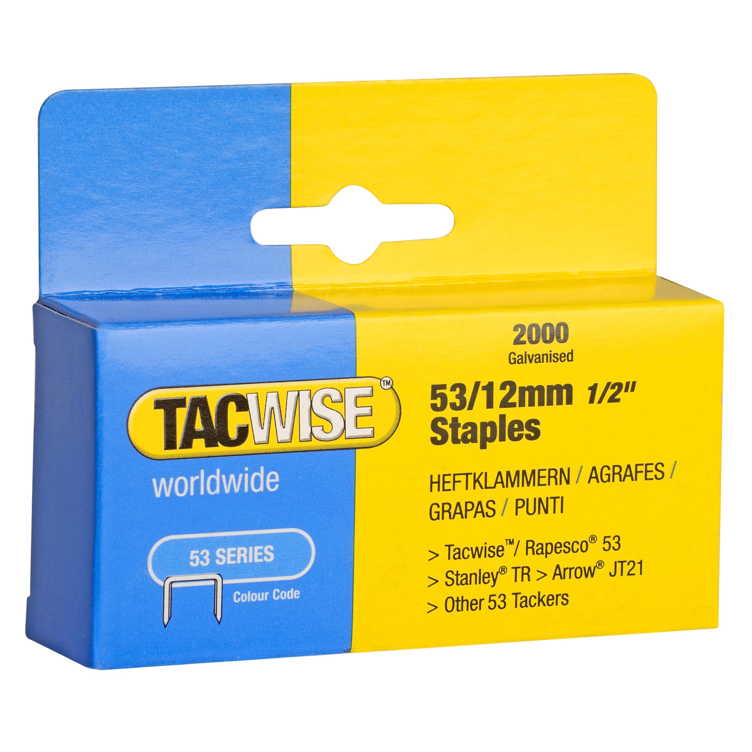 Tacwise 0337 Type 53/12mm Galvanised Staples - Pack of 2000 | Fine Wire for DIY & Upholstery